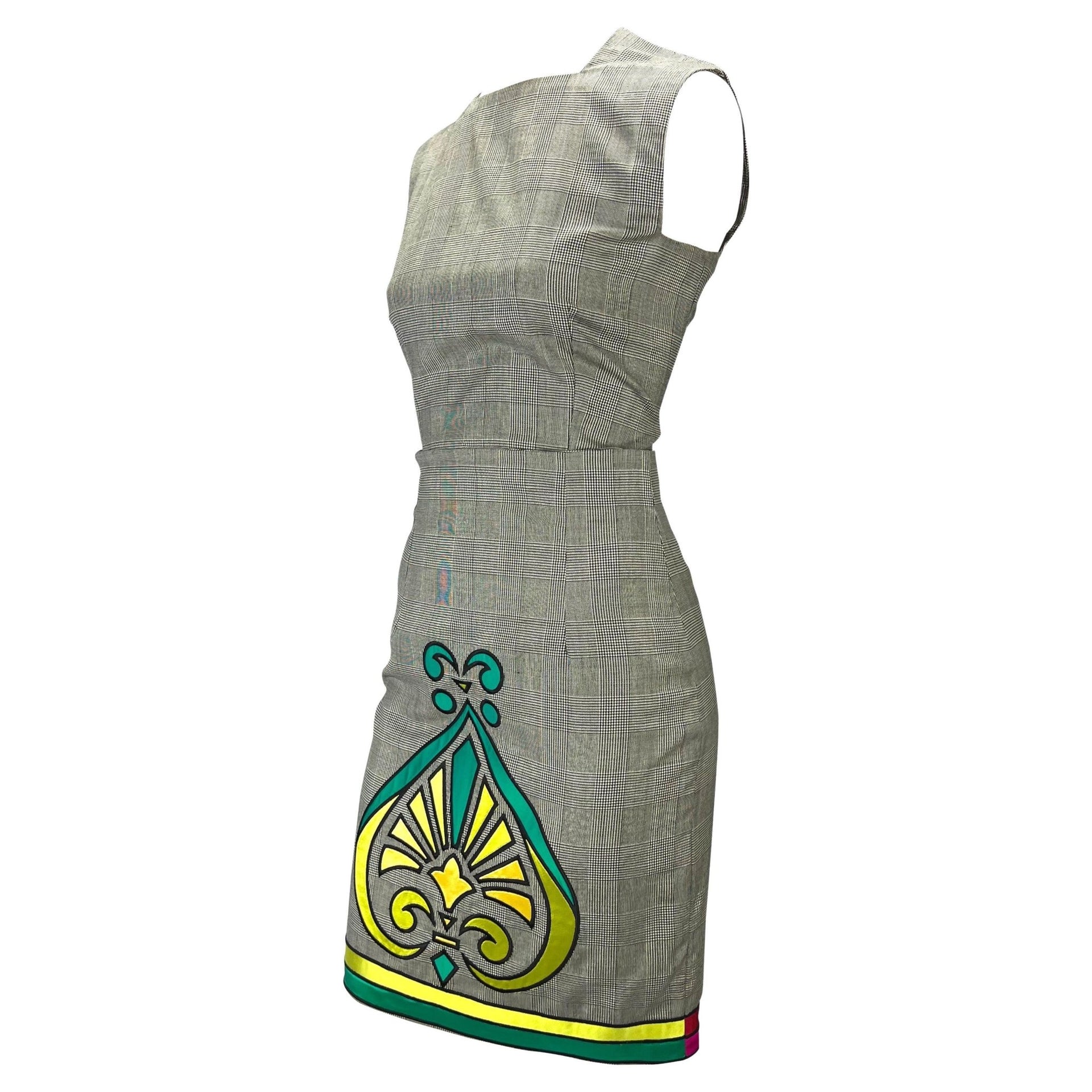 Early 1990s Gianni Versace Couture Houndstooth Satin Appliqué Skirt Set - RealList