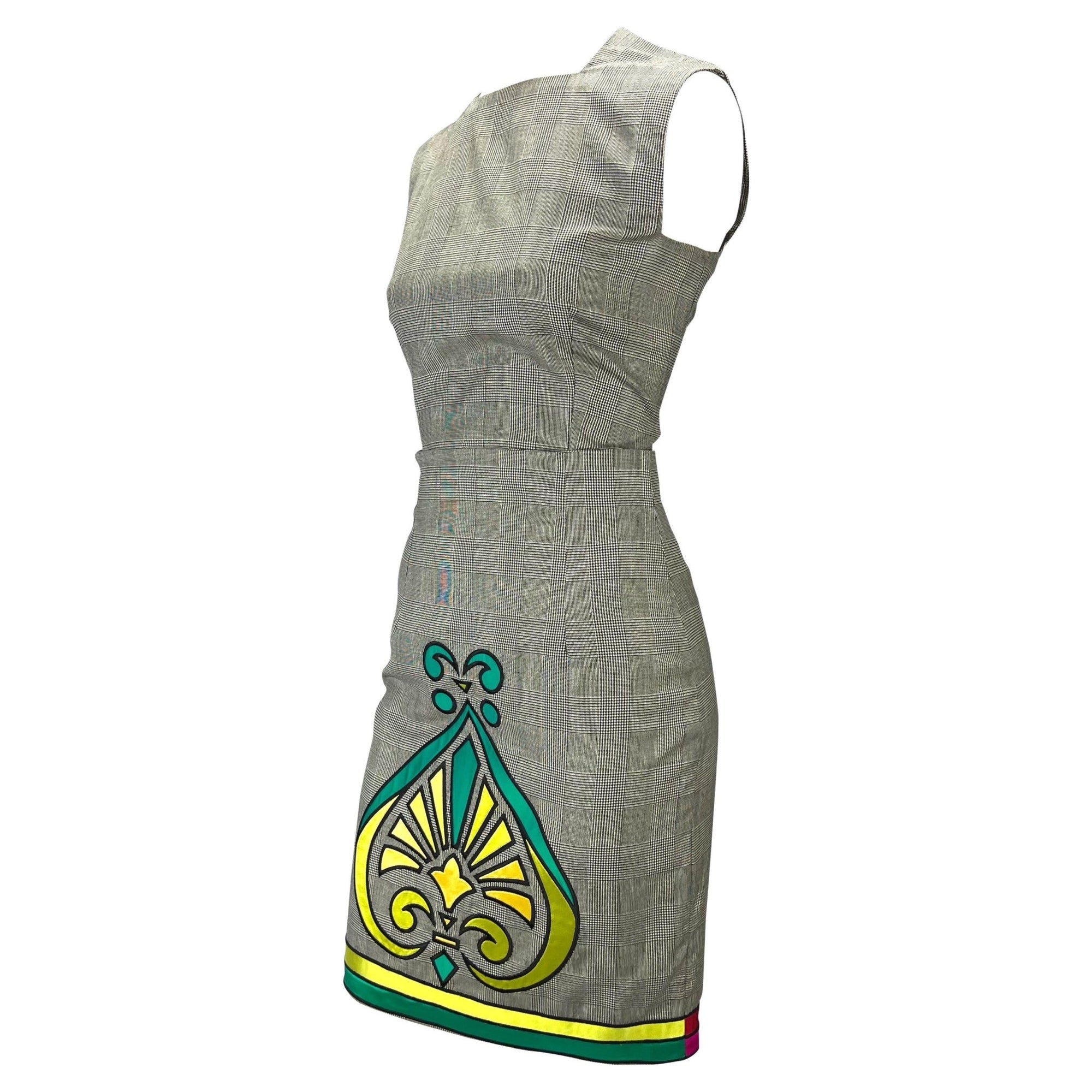 Early 1990s Gianni Versace Couture Houndstooth Satin Appliqué Skirt Set - RealList