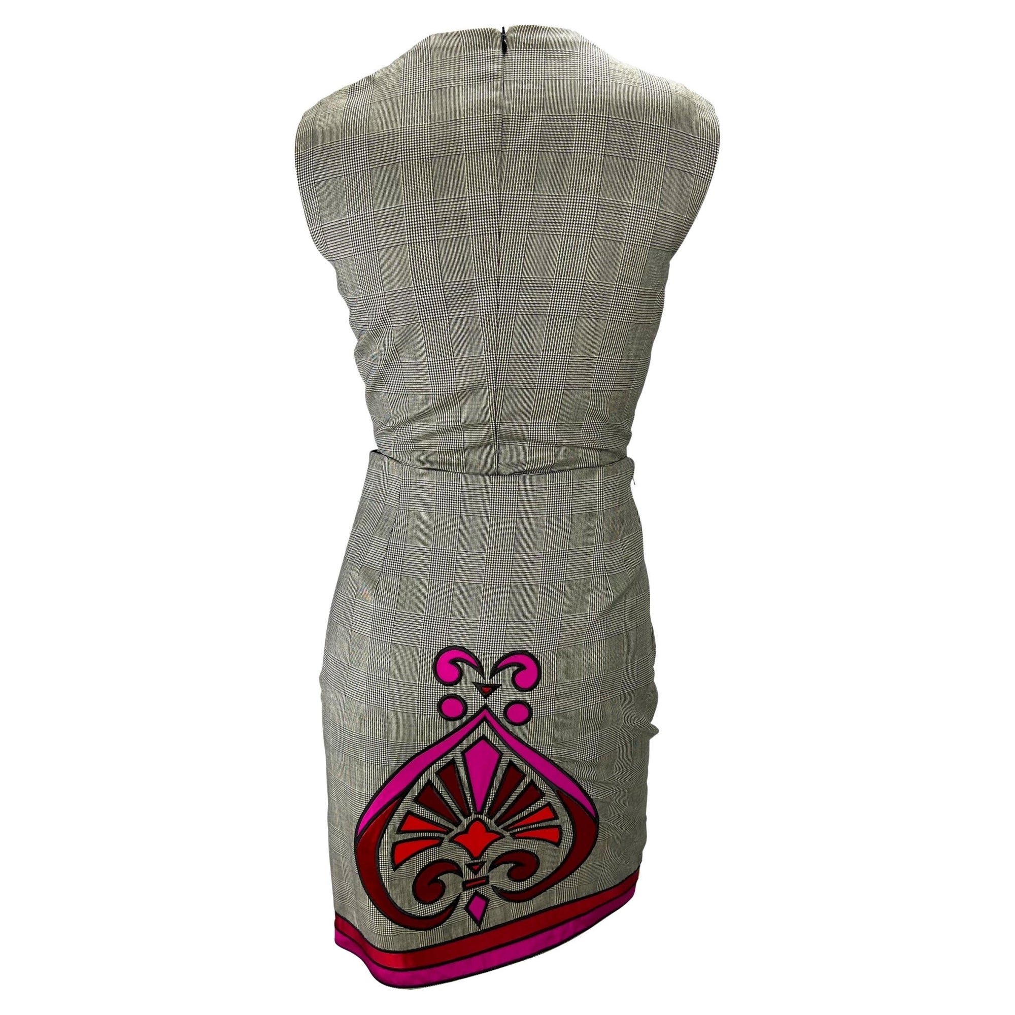 Early 1990s Gianni Versace Couture Houndstooth Satin Appliqué Skirt Set - RealList