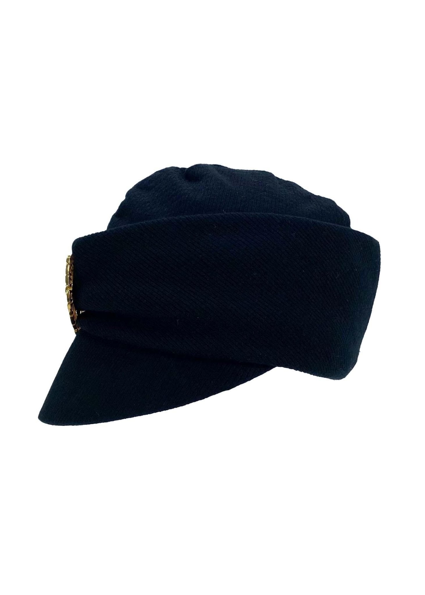 Early 1990s Gianni Versace Medusa Greek Key Medallion Brimmed Wool Hat - RealList