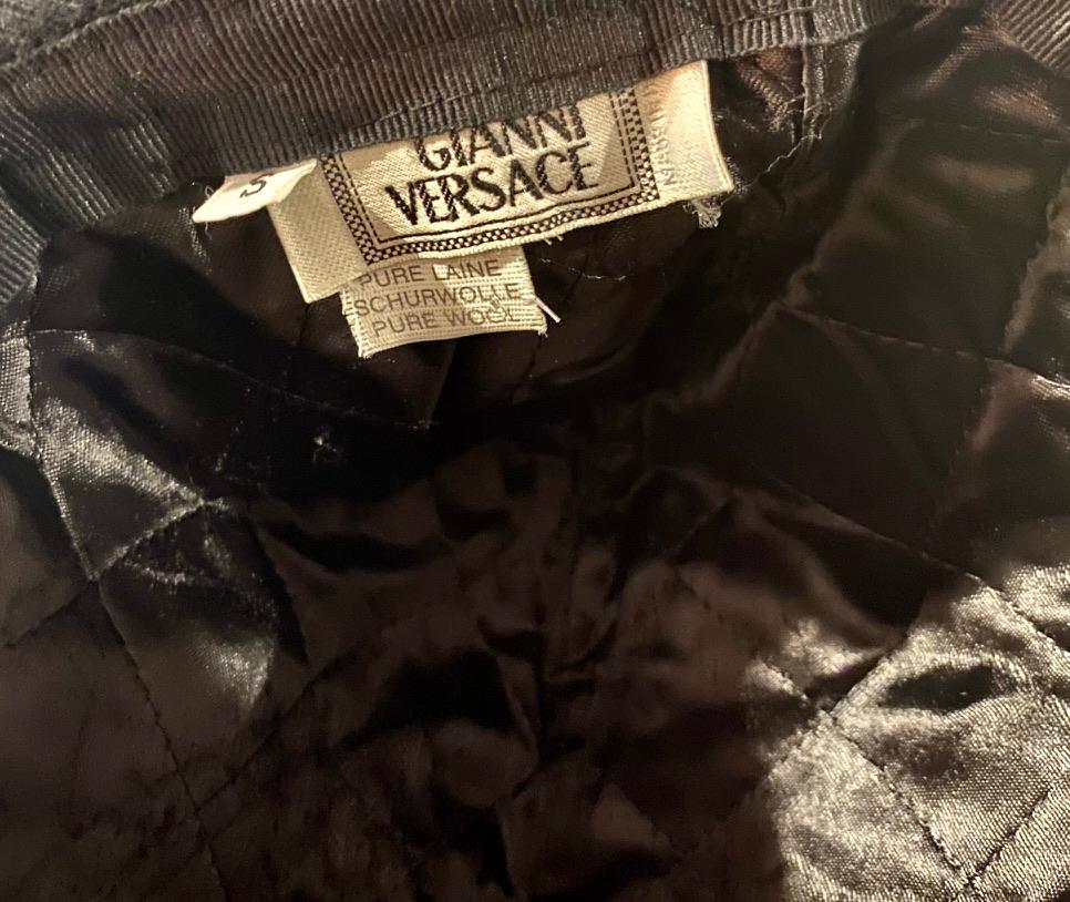 Early 1990s Gianni Versace Medusa Greek Key Medallion Brimmed Wool Hat - RealList