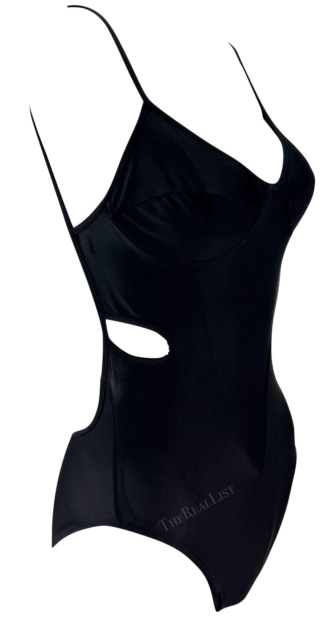 Early 1990s John Galliano Black Cut Out One Piece Swimsuit/Bodysuit - RealList
