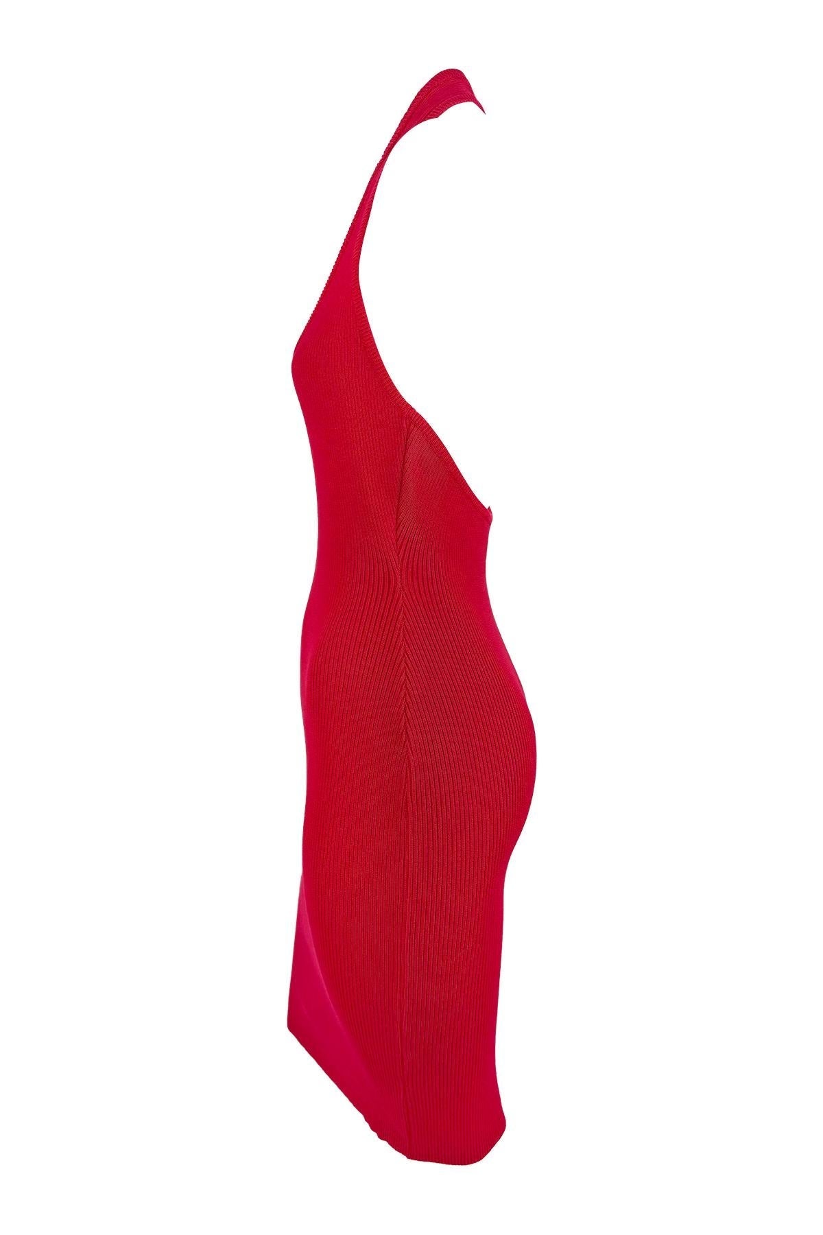 Early 1990s Michael Kors Red Stretch Cotton Ribbed Halter Dress - RealList