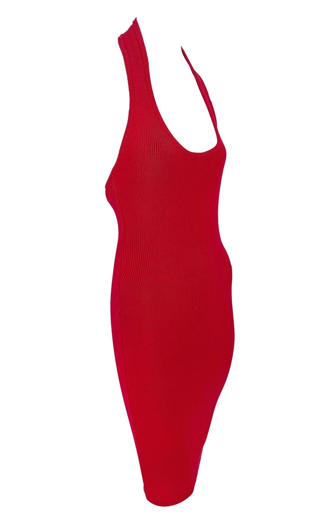 Early 1990s Michael Kors Red Stretch Cotton Ribbed Halter Dress - RealList