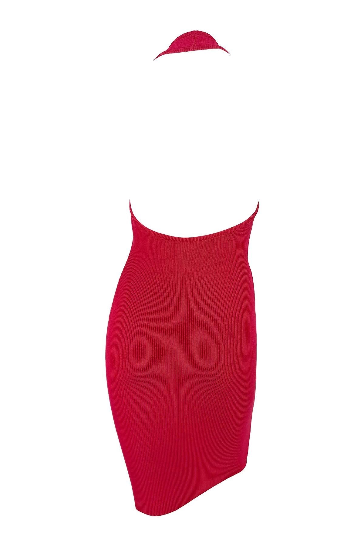 Early 1990s Michael Kors Red Stretch Cotton Ribbed Halter Dress - RealList