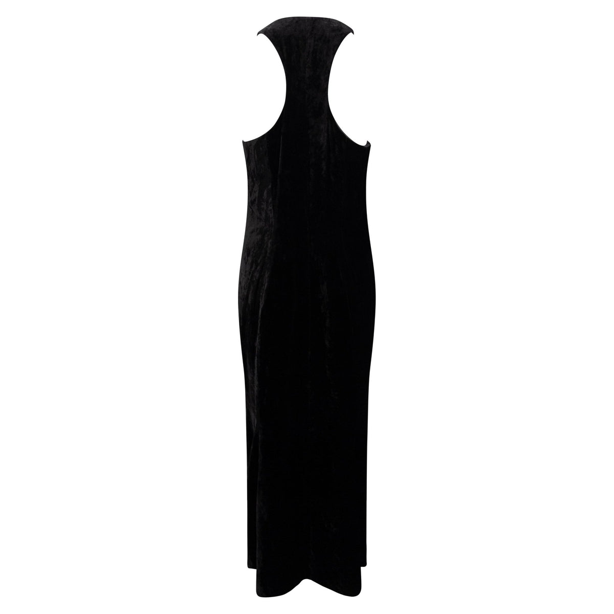 Early 1990s Norma Kamali Black Crushed Velvet Button - Up Flared Gown - RealList