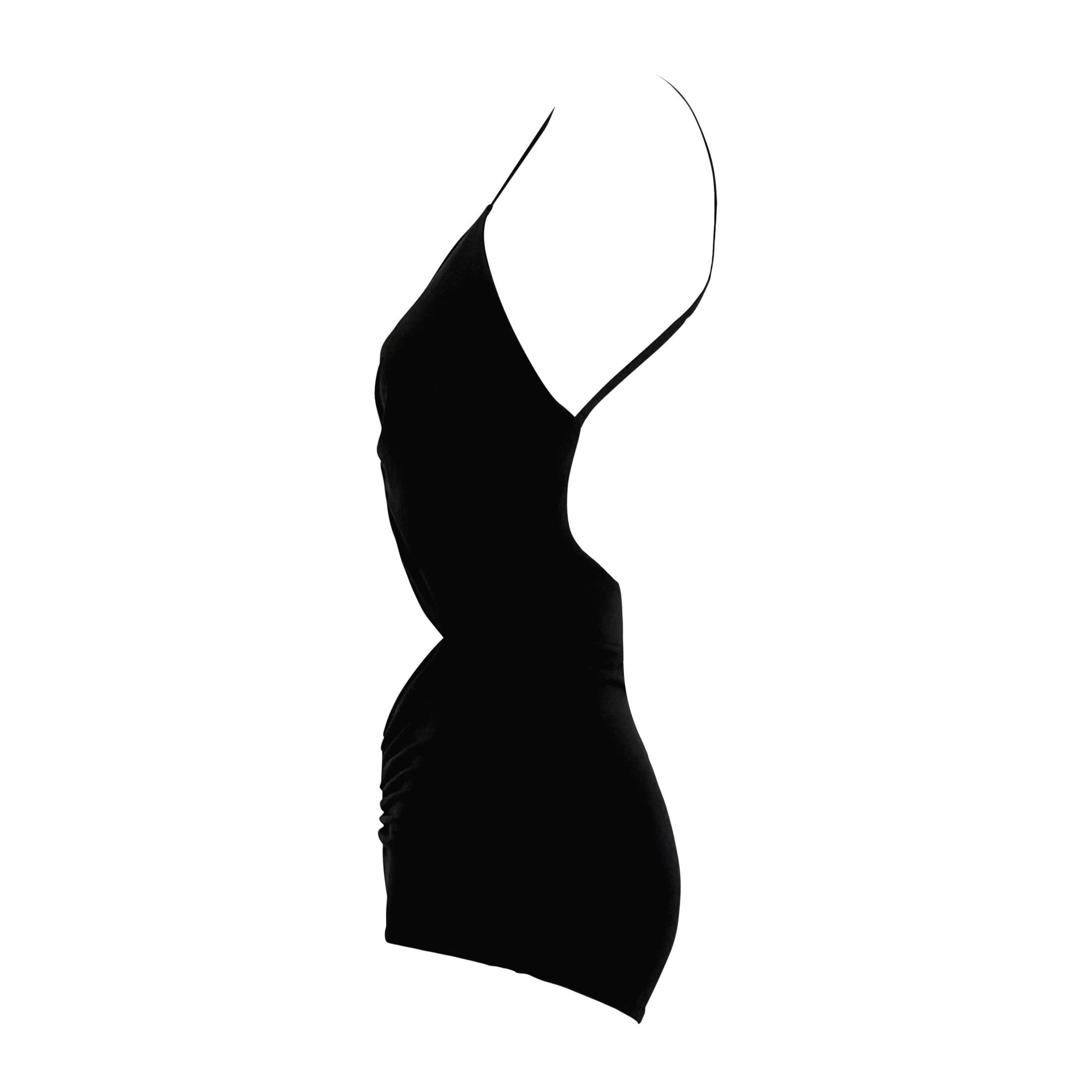 Early 1990s Norma Kamali Black Viscose Ruched Cutout Bodysuit Swimsuit - RealList