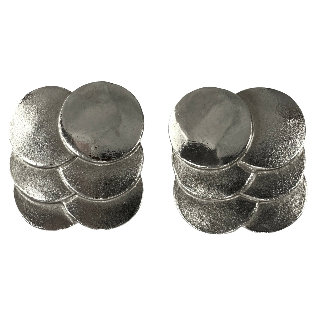 Early 1990s Paco Rabanne Silver Stacked Disc Clip-On Earrings - RealList