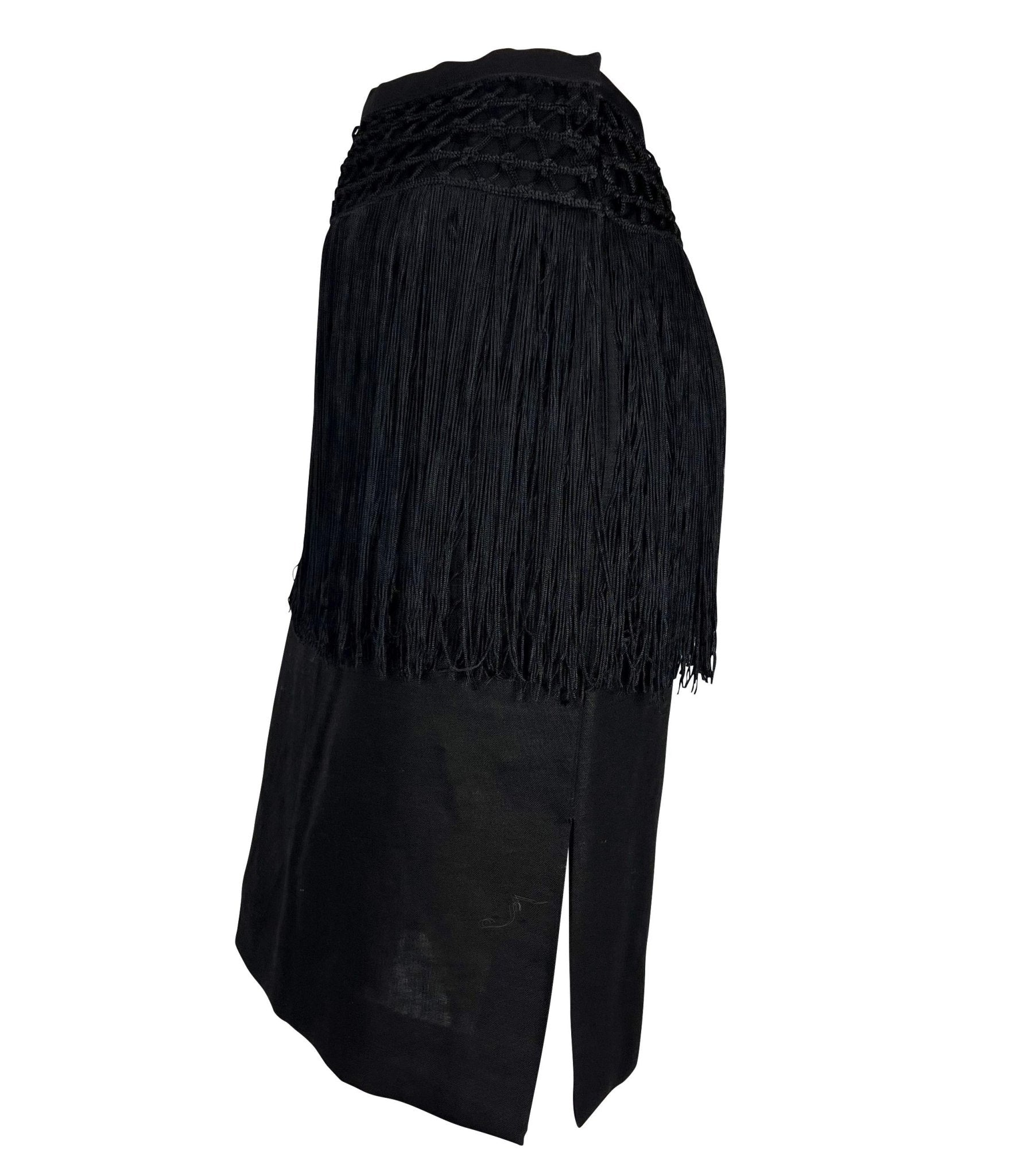 Early 1990s Valentino Garavani Fringe Knit Black Linen Pencil Skirt - RealList