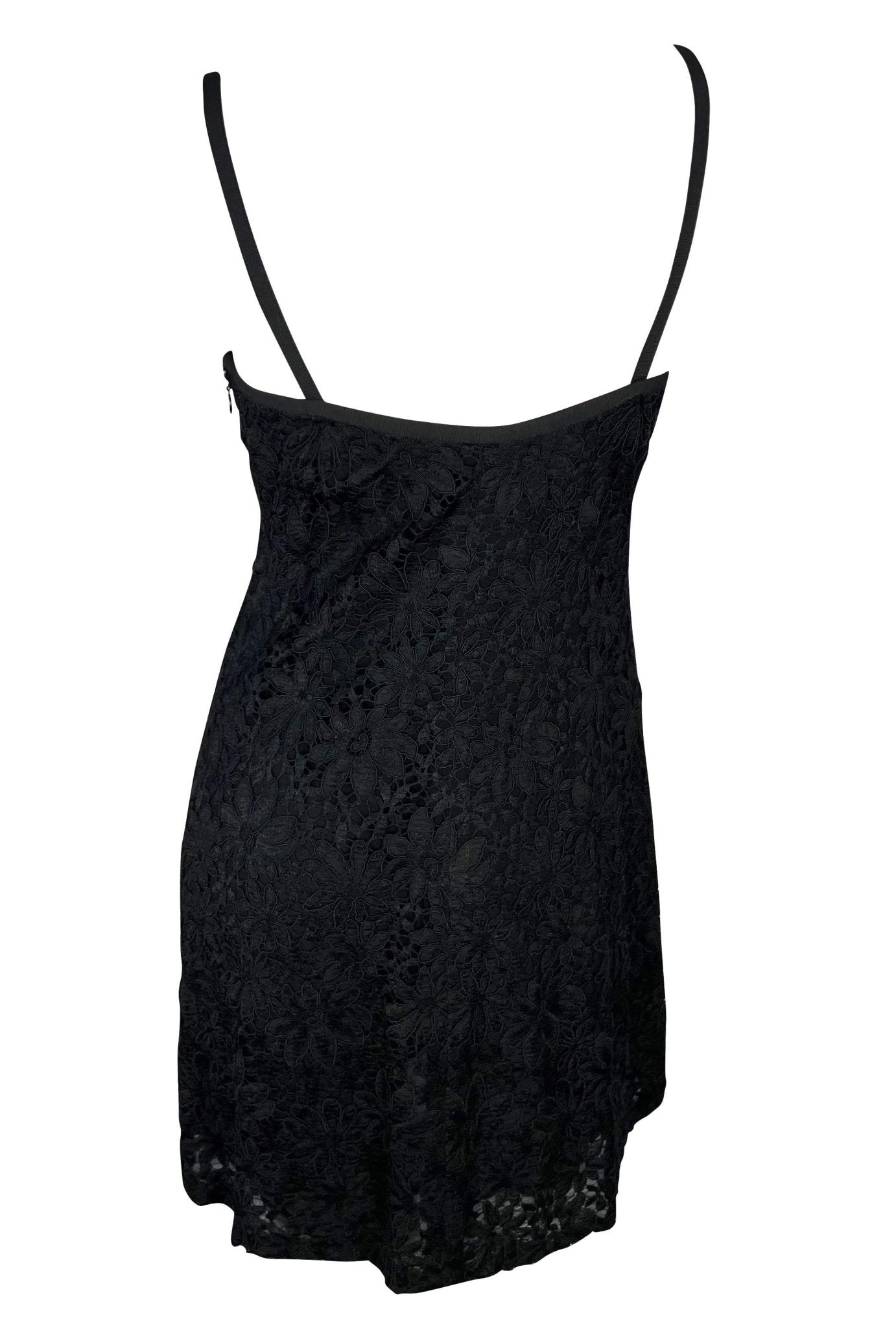 Early 1990s Yves Saint Laurent Rive Gauche Lace - Up Black Sheer Lace Mini Dress - RealList