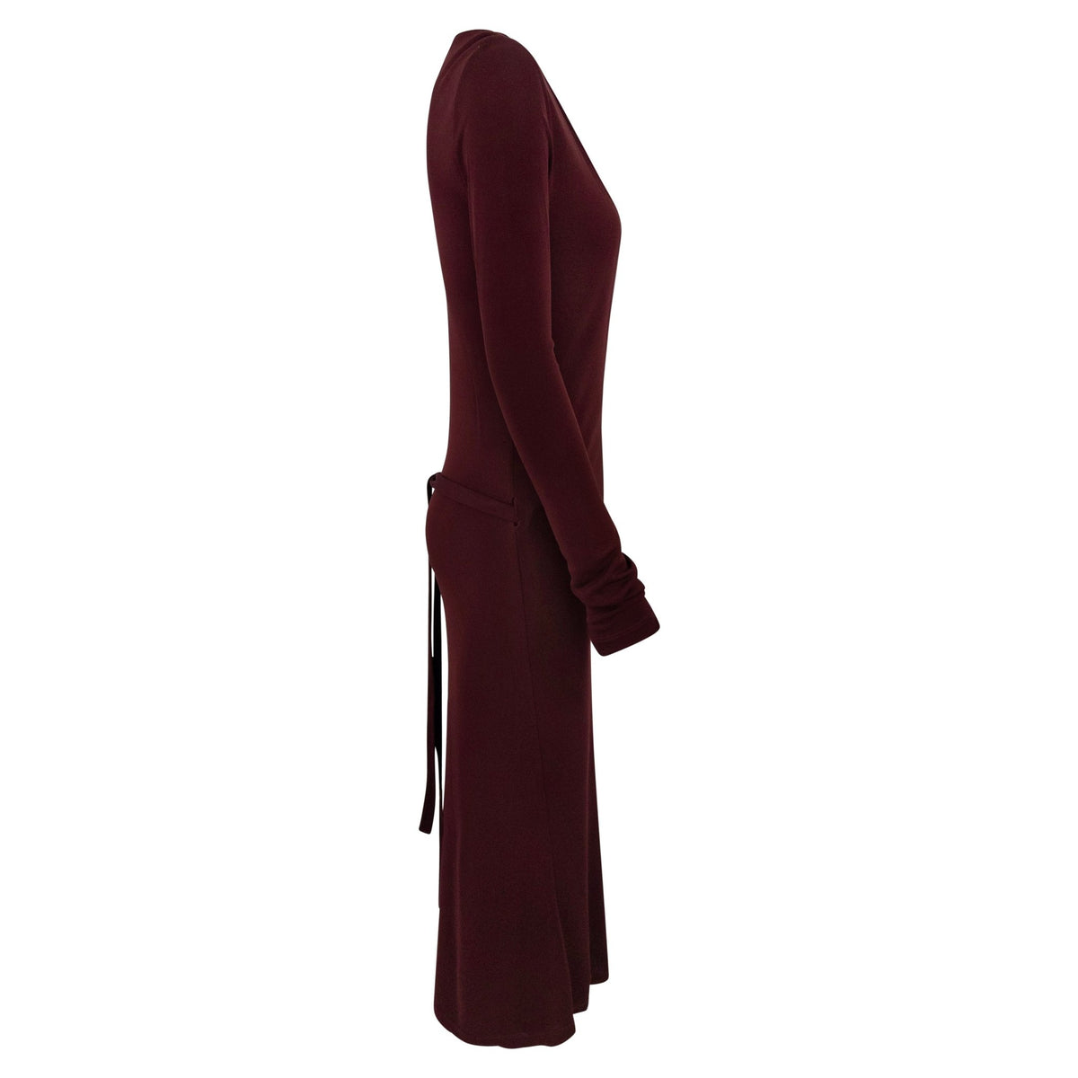 Early 2000s Calvin Klein Burgundy Viscose Plunging Wrap Dress - RealList