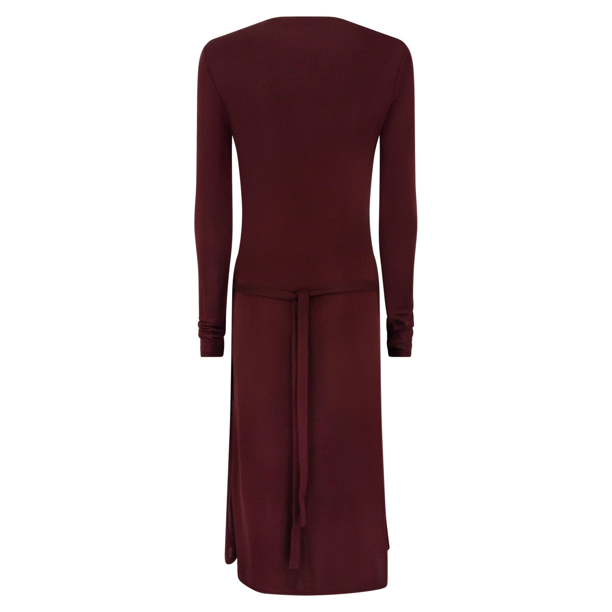 Early 2000s Calvin Klein Burgundy Viscose Plunging Wrap Dress - RealList
