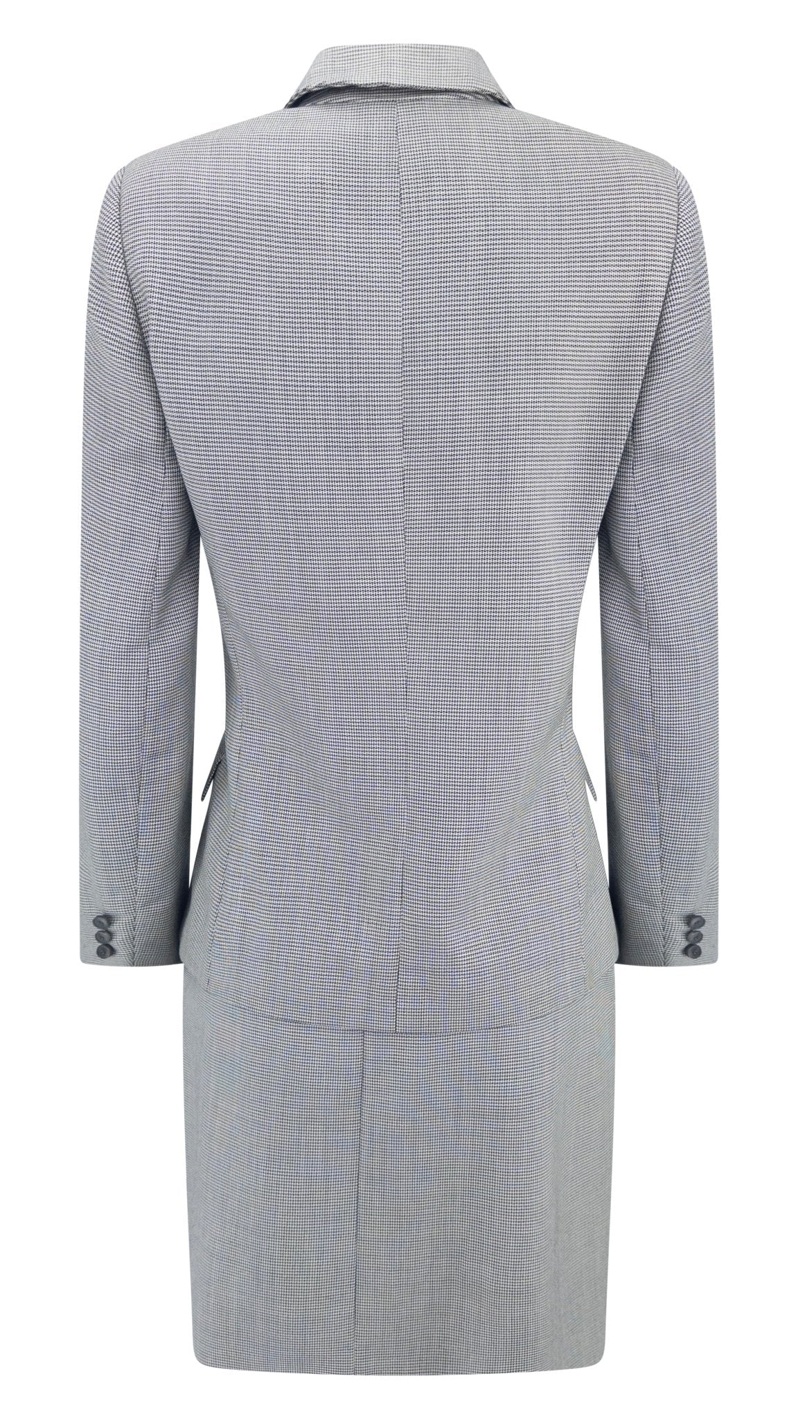 Early 2000s Calvin Klein Grey Wool Mohair Double Breasted Mini Skirt Suit - RealList