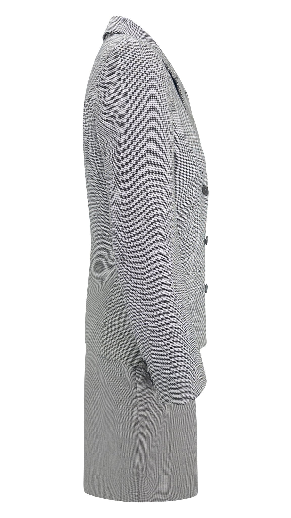 Early 2000s Calvin Klein Grey Wool Mohair Double Breasted Mini Skirt Suit - RealList