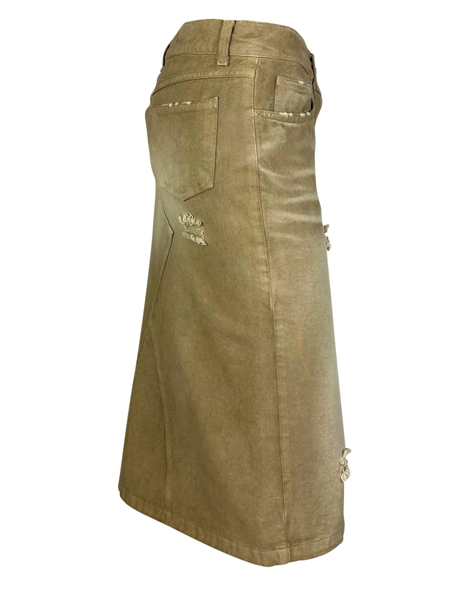 Early 2000s Dolce & Gabbana Beige Distressed Denim Mid - Length Skirt - RealList