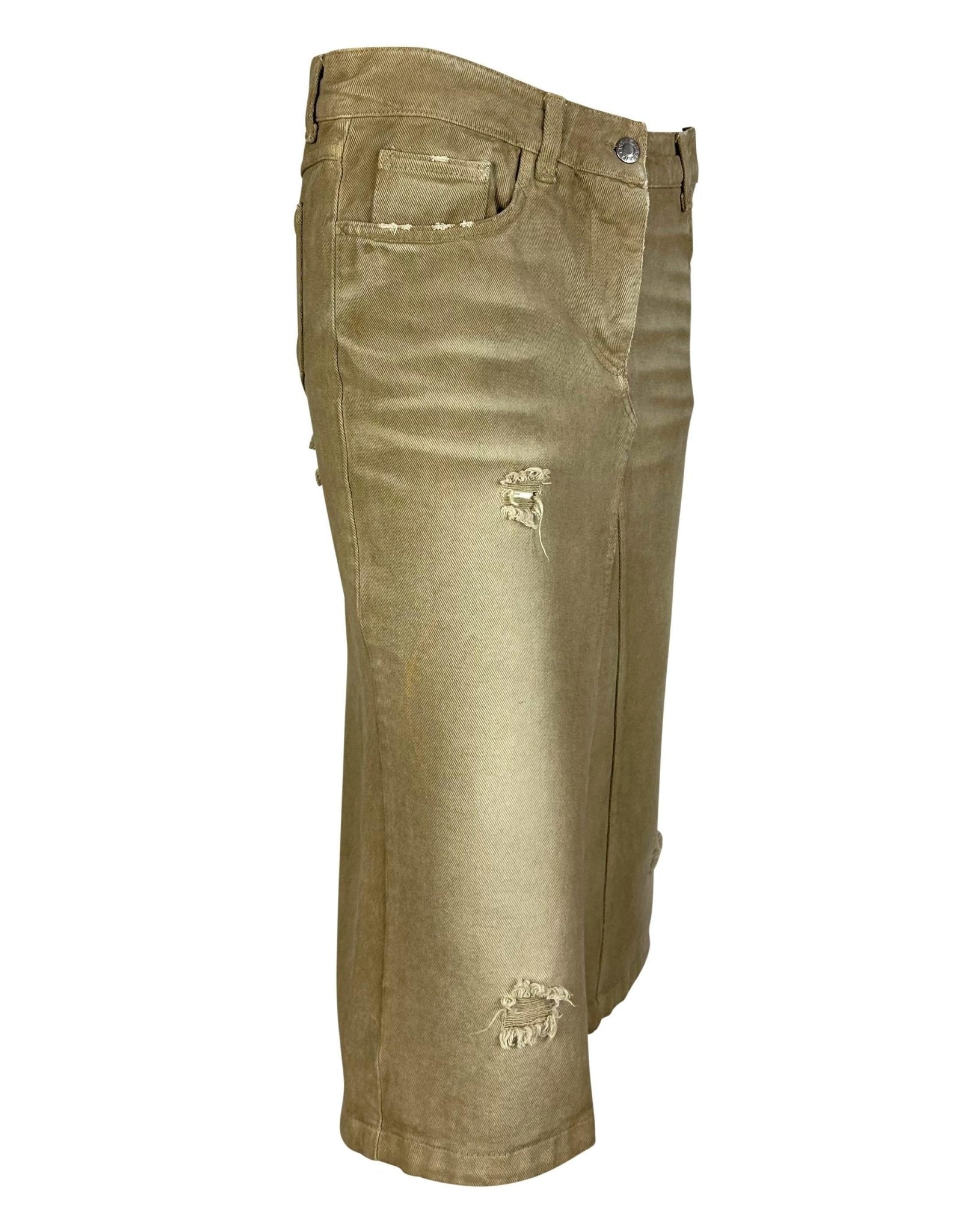 Early 2000s Dolce & Gabbana Beige Distressed Denim Mid - Length Skirt - RealList