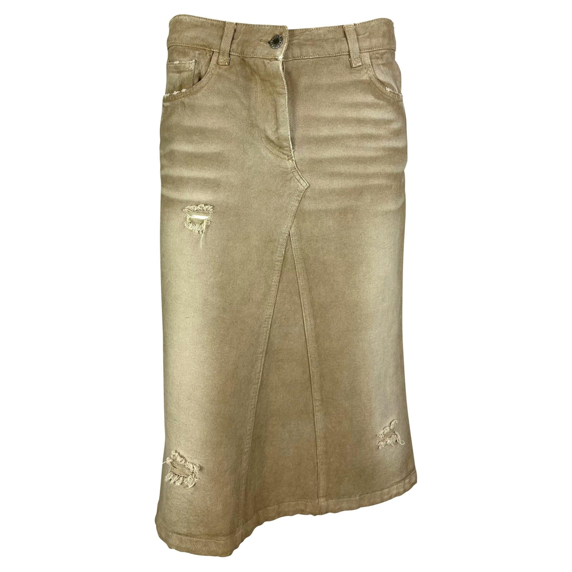 Early 2000s Dolce & Gabbana Beige Distressed Denim Mid - Length Skirt - RealList