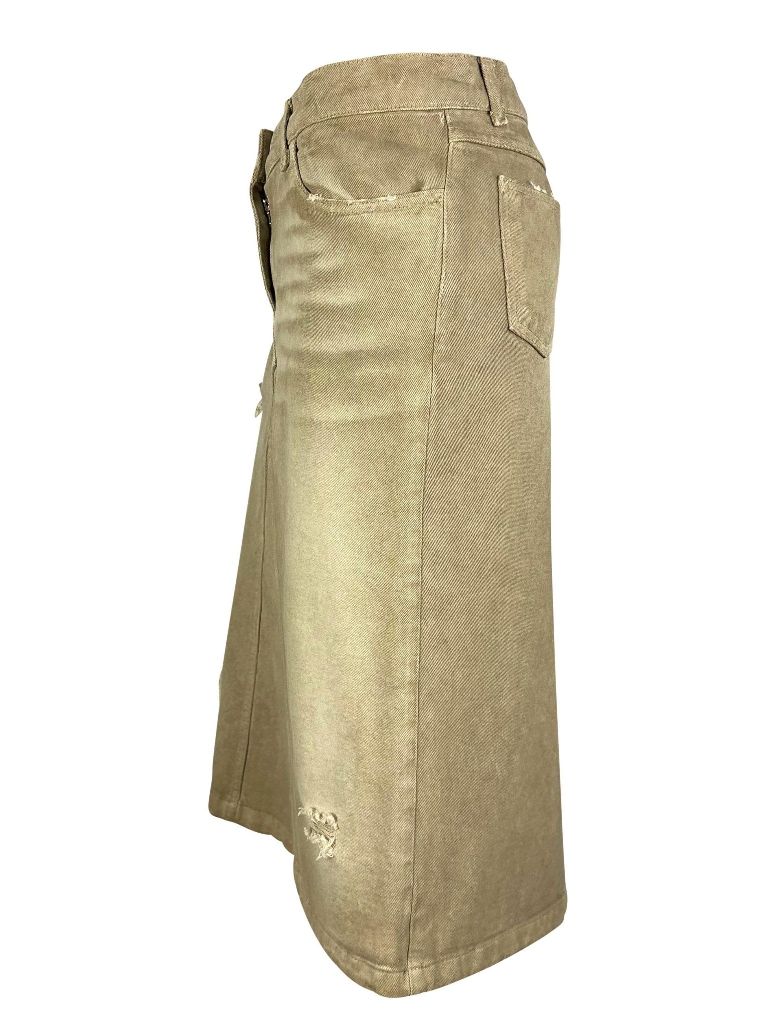 Early 2000s Dolce & Gabbana Beige Distressed Denim Mid - Length Skirt - RealList
