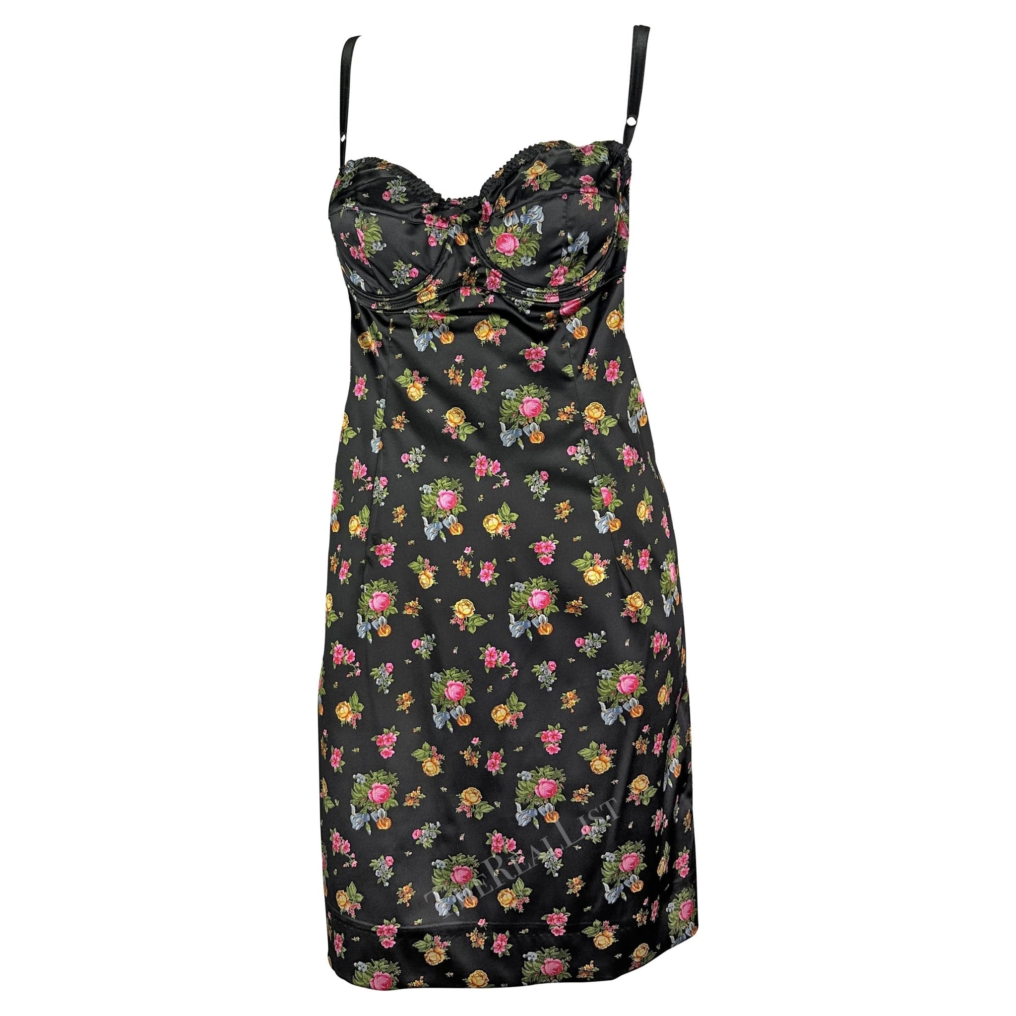Early 2000s Dolce & Gabbana Black Floral Rose Mini Dress Y2K - RealList