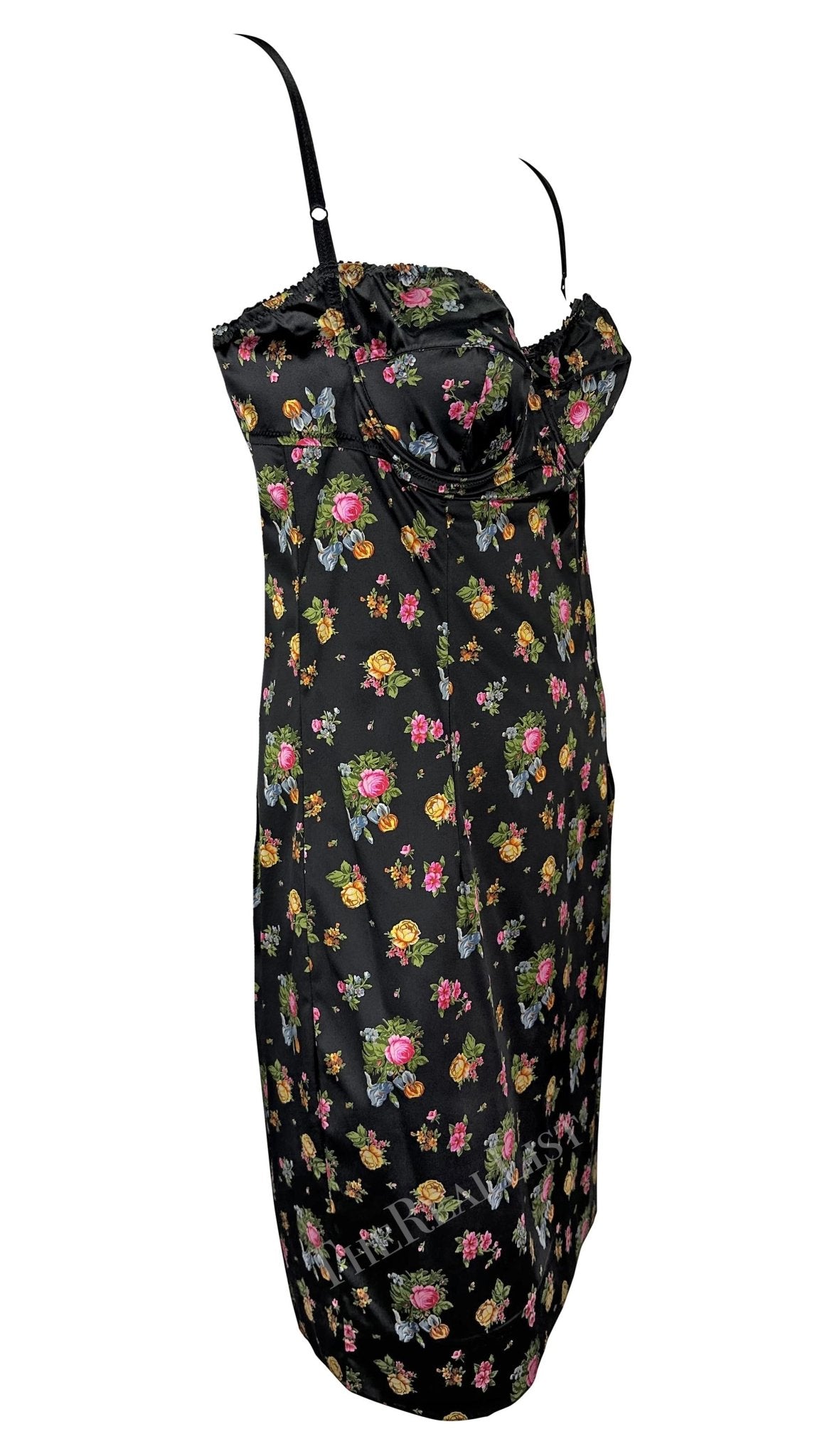 Early 2000s Dolce & Gabbana Black Floral Rose Mini Dress Y2K - RealList