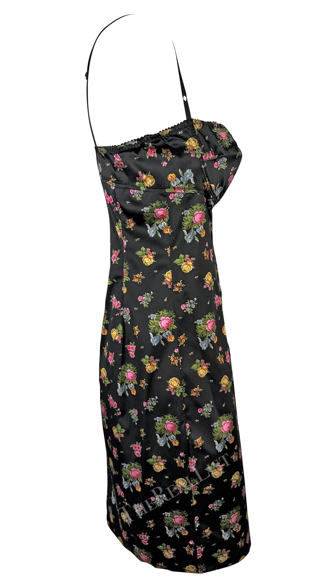 Early 2000s Dolce & Gabbana Black Floral Rose Mini Dress Y2K - RealList
