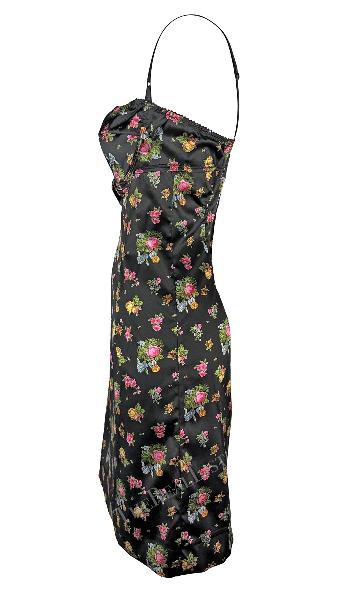 Early 2000s Dolce & Gabbana Black Floral Rose Mini Dress Y2K - RealList