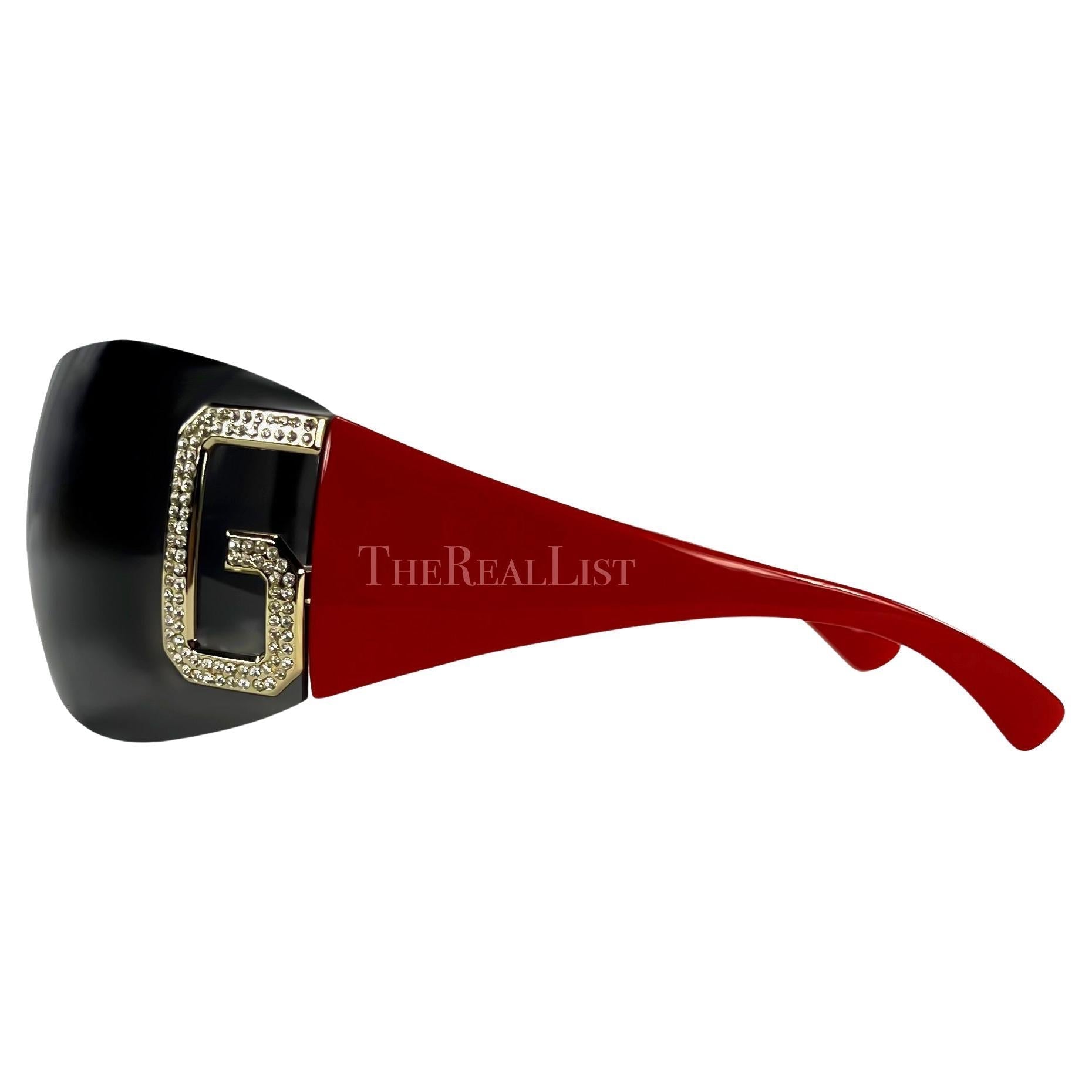 Early 2000s Dolce & Gabbana Red Shield Rimless Rhinestone Sunglasses - RealList