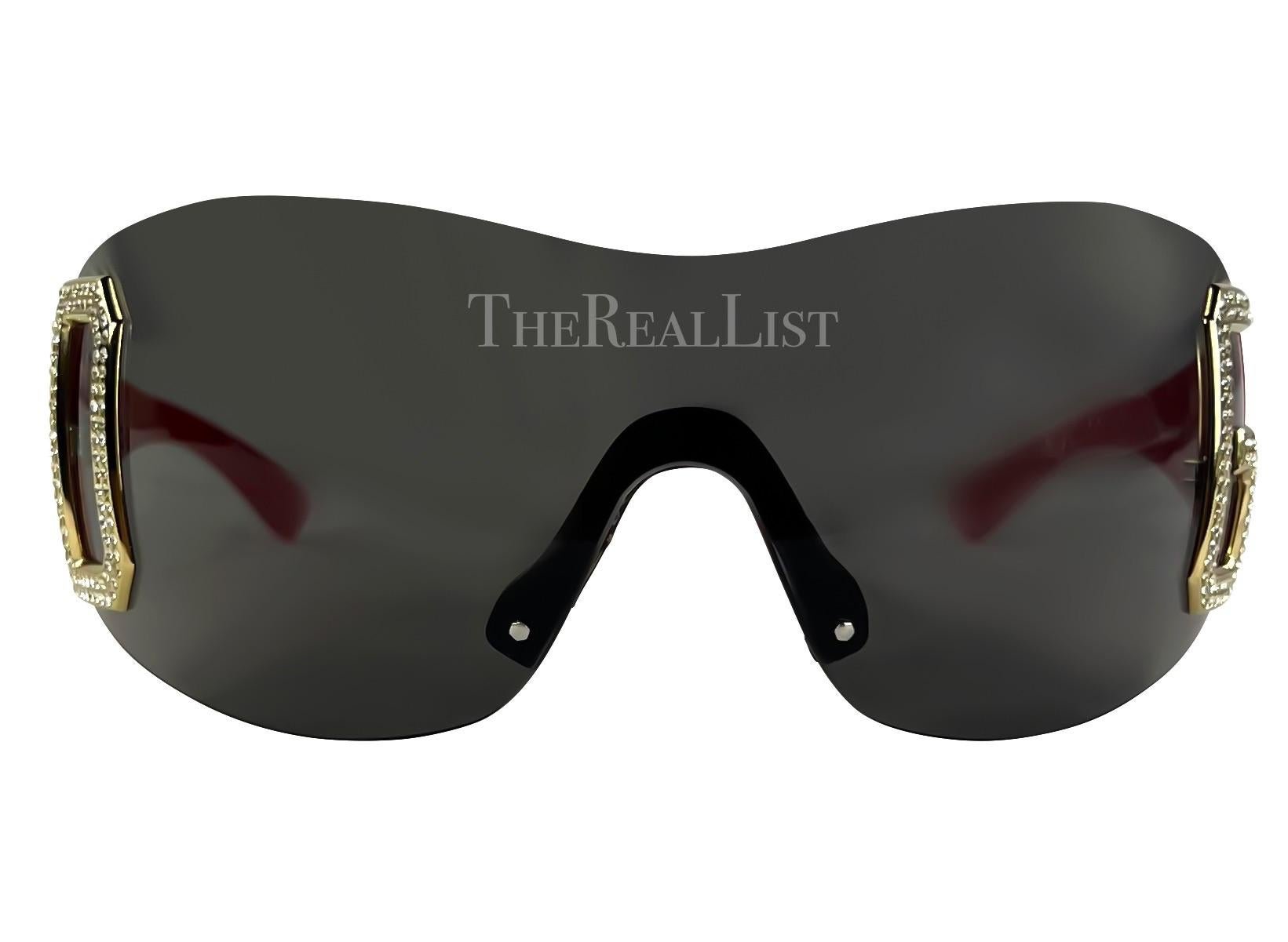 Early 2000s Dolce & Gabbana Red Shield Rimless Rhinestone Sunglasses - RealList