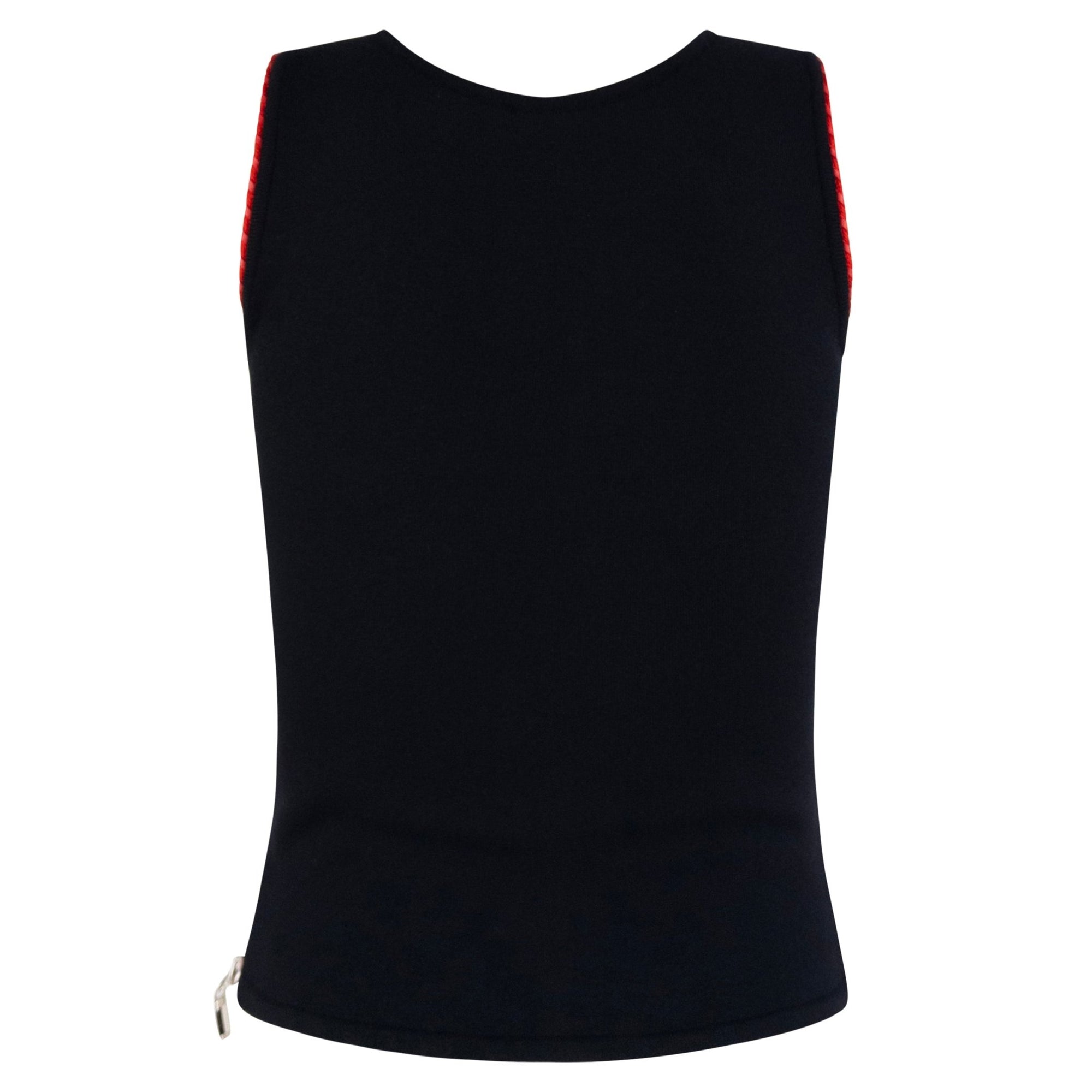Early 2000s Gianni Versace by Donatella Black Wool Red Leather Trim Zip Top - RealList