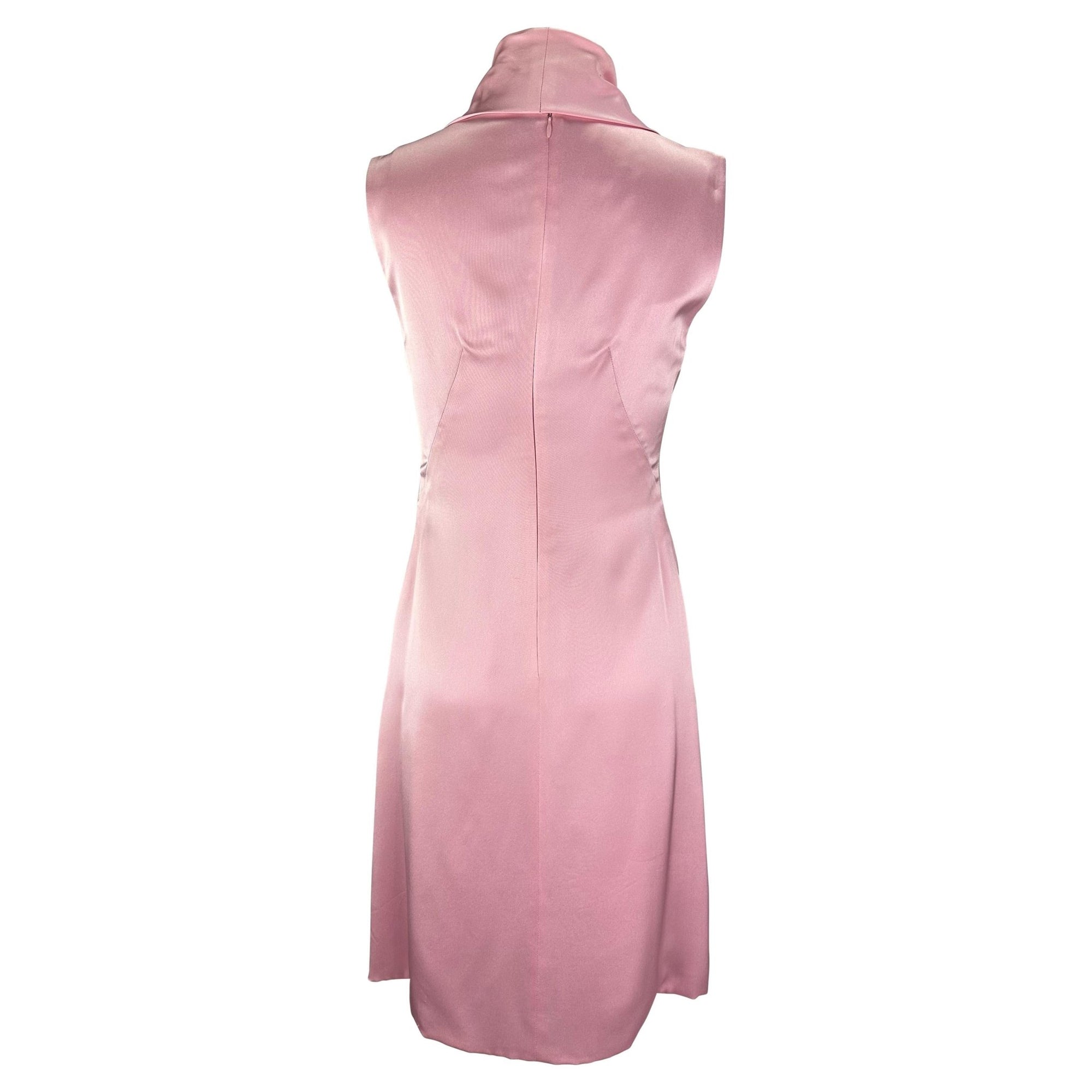 Early 2000s Gianni Versace by Donatella Light Pink Silk Cowl Neck Mini Dress - RealList