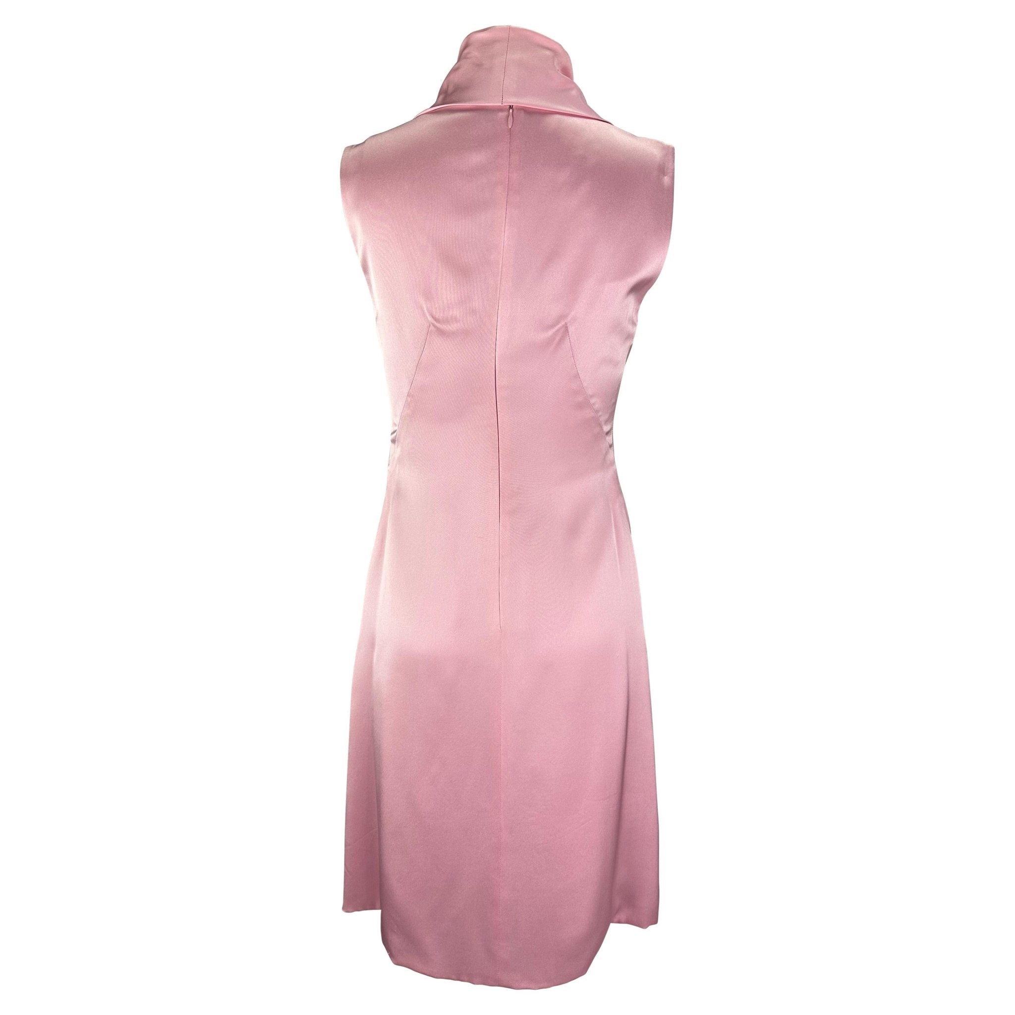 Early 2000s Gianni Versace by Donatella Light Pink Silk Cowl Neck Mini Dress - RealList