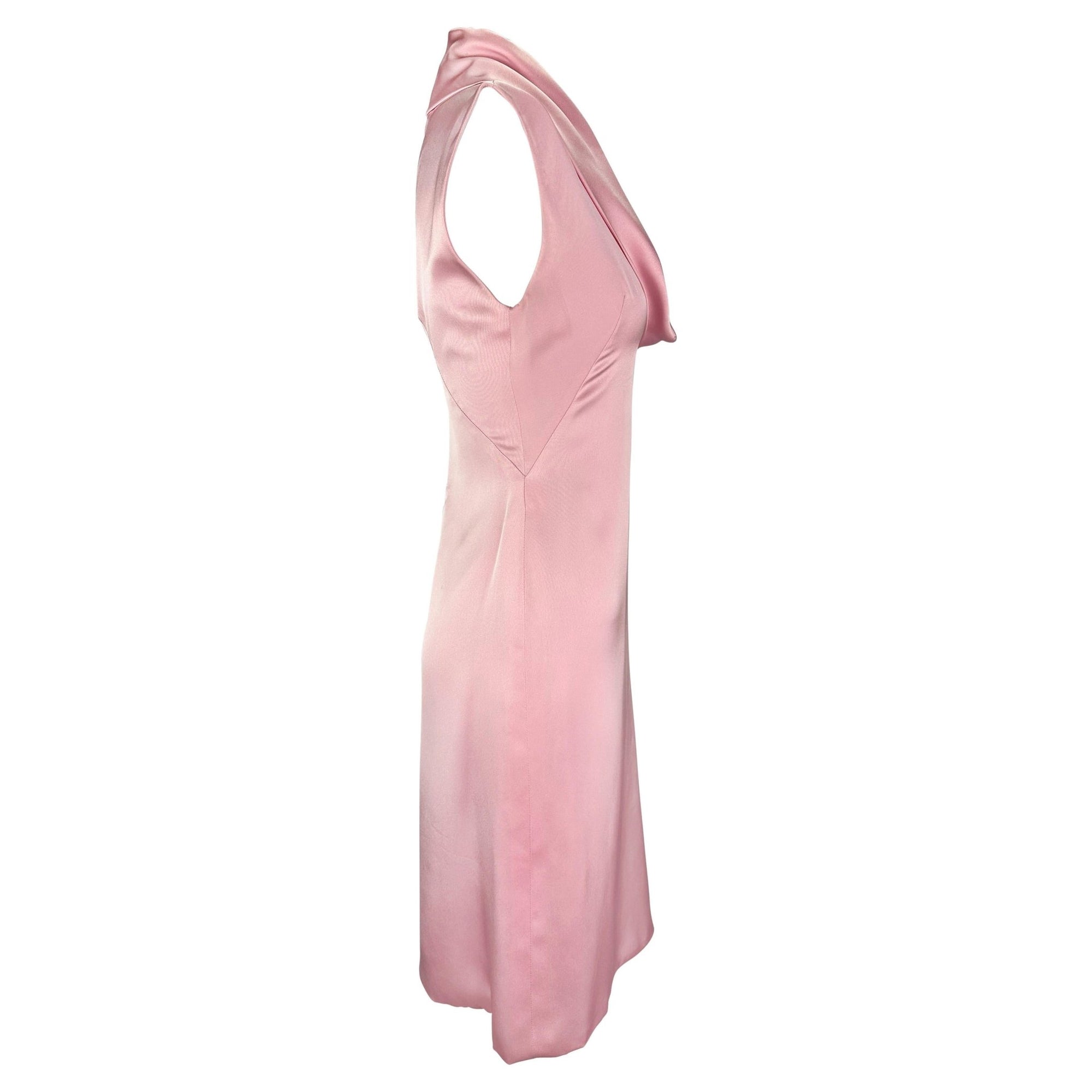 Early 2000s Gianni Versace by Donatella Light Pink Silk Cowl Neck Mini Dress - RealList