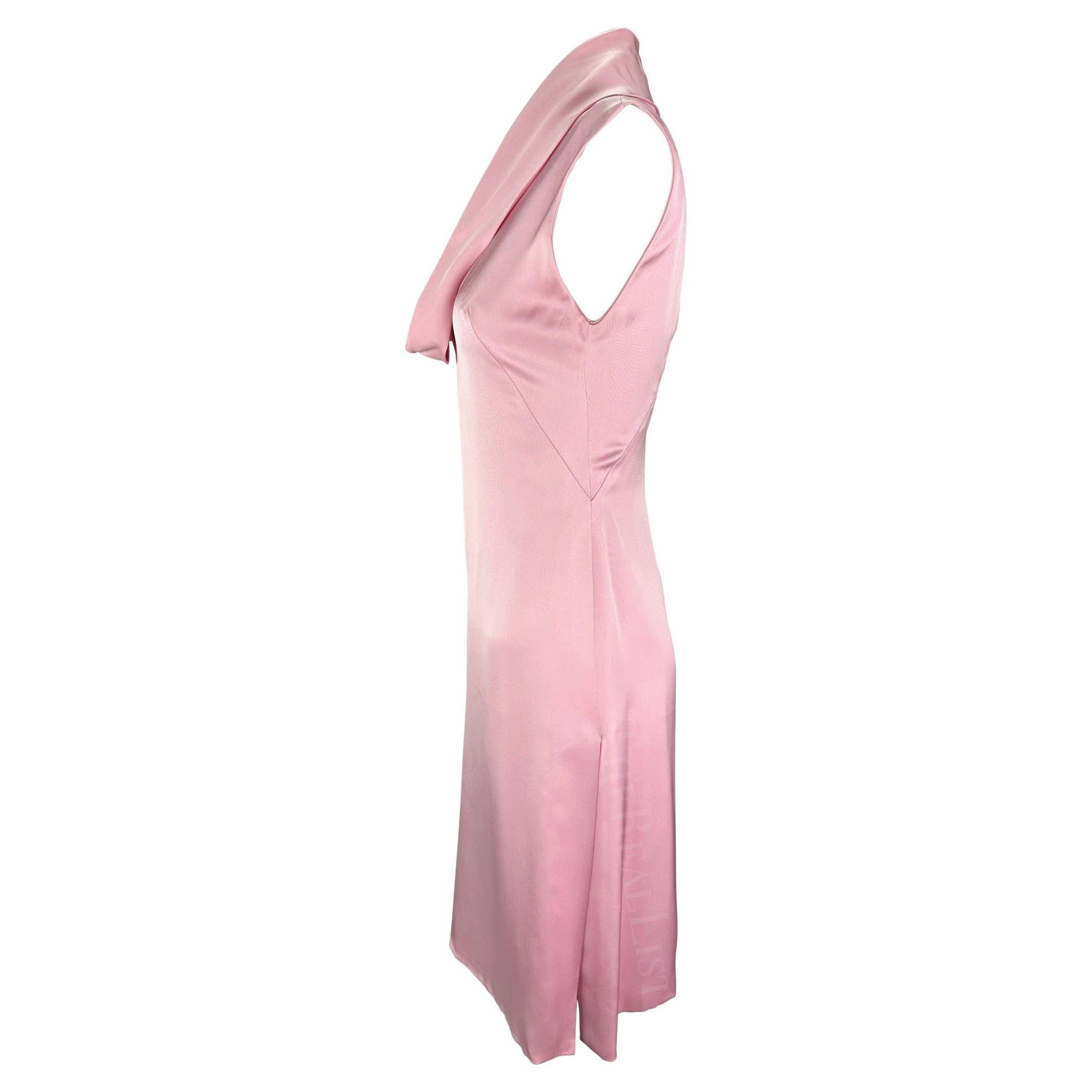 Early 2000s Gianni Versace by Donatella Light Pink Silk Cowl Neck Mini Dress - RealList