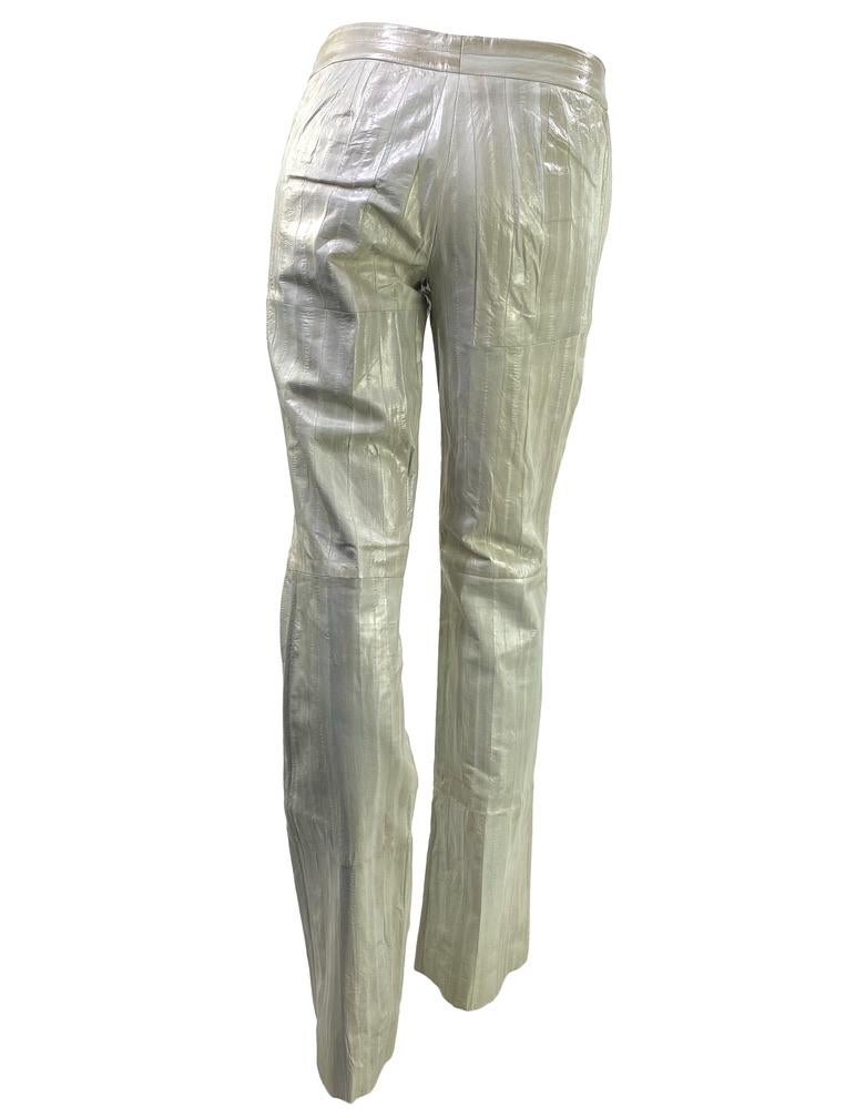 Early 2000s Gucci by Tom Ford Off - White Genuine Eel Skin Leather Pants - RealList