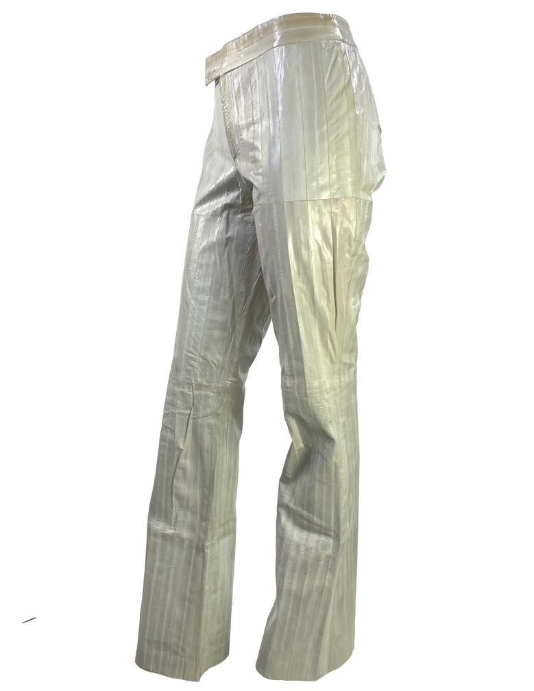 Early 2000s Gucci by Tom Ford Off - White Genuine Eel Skin Leather Pants - RealList