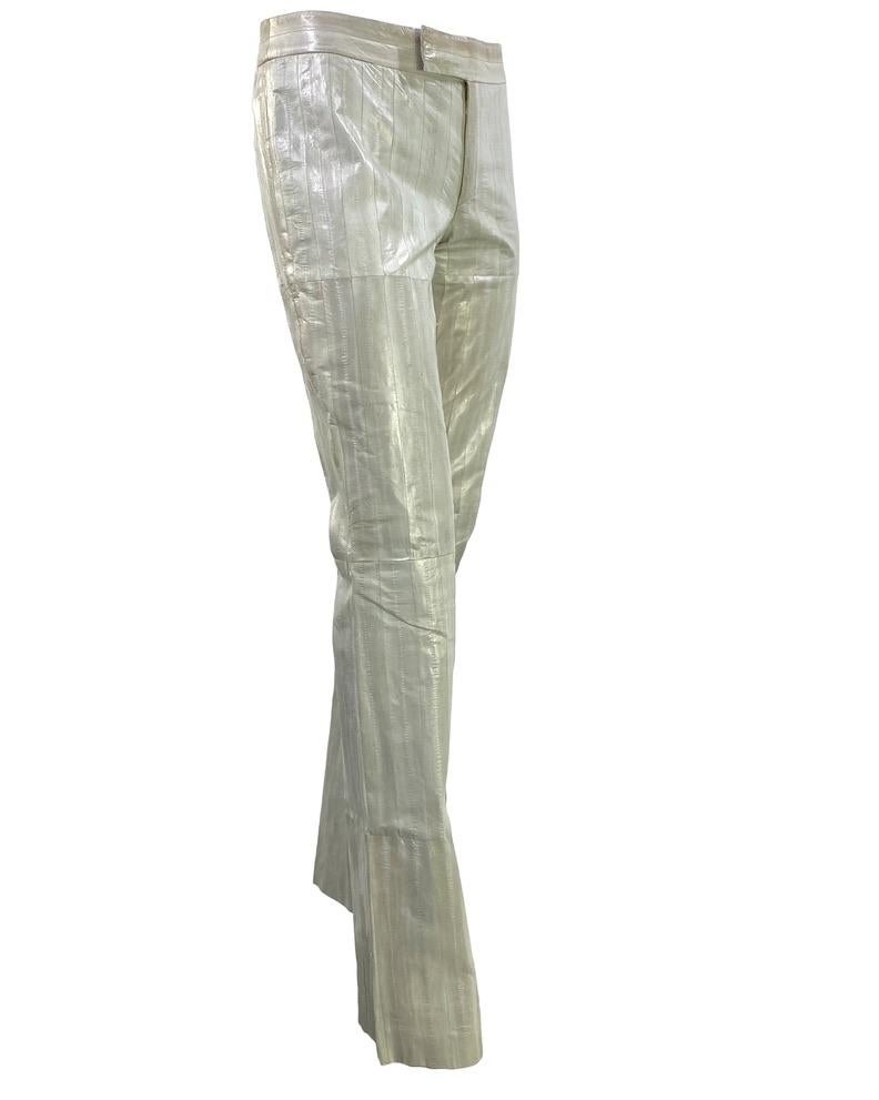 Early 2000s Gucci by Tom Ford Off - White Genuine Eel Skin Leather Pants - RealList