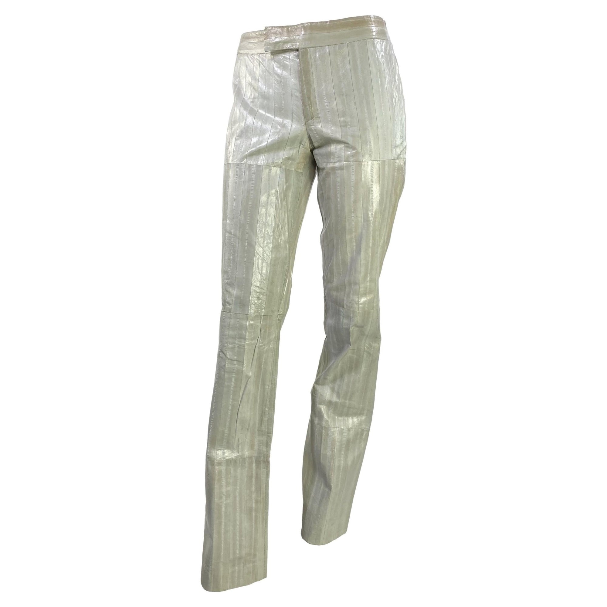 Early 2000s Gucci by Tom Ford Off - White Genuine Eel Skin Leather Pants - RealList