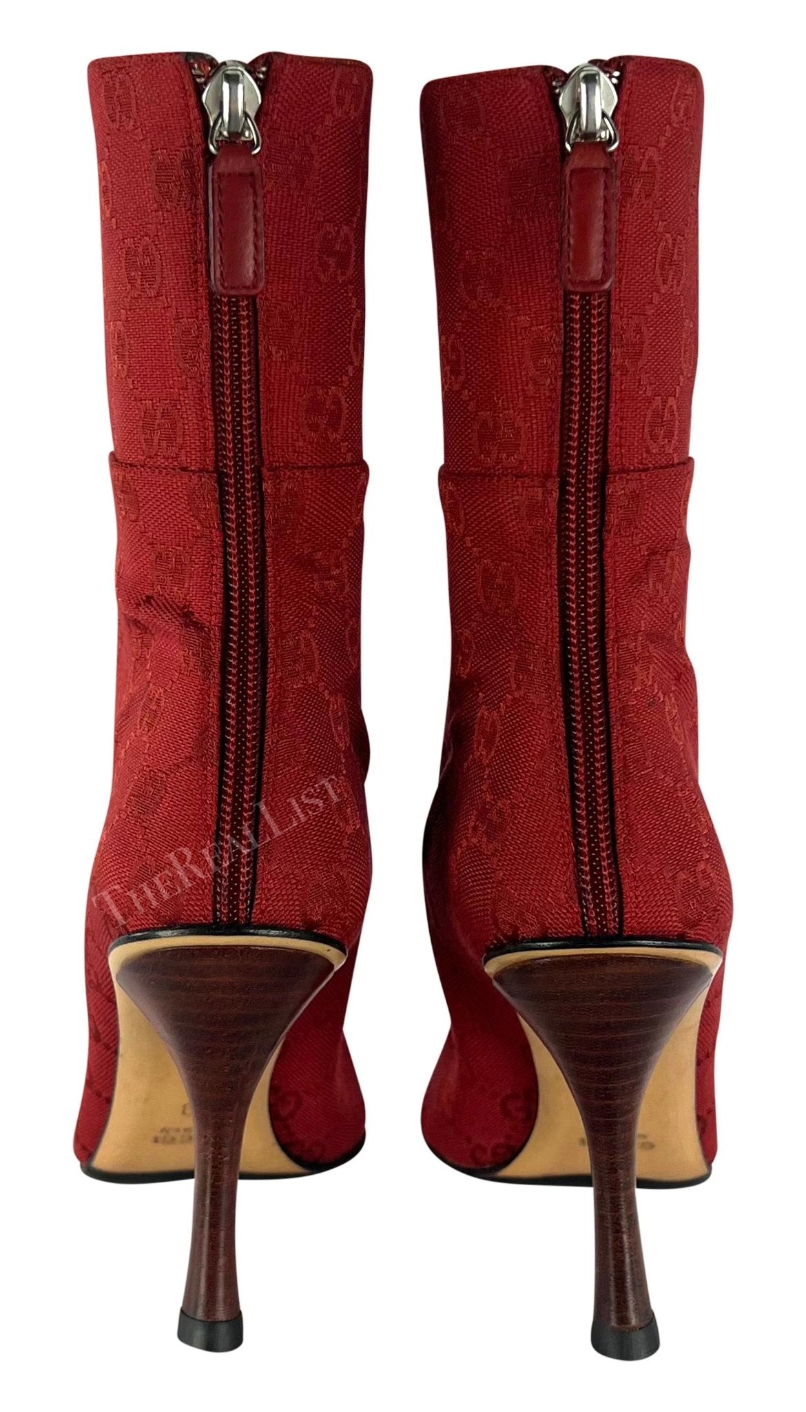 Early 2000s Gucci by Tom Ford Red 'GG' Canvas Heel Ankle Boots Size 6B - RealList