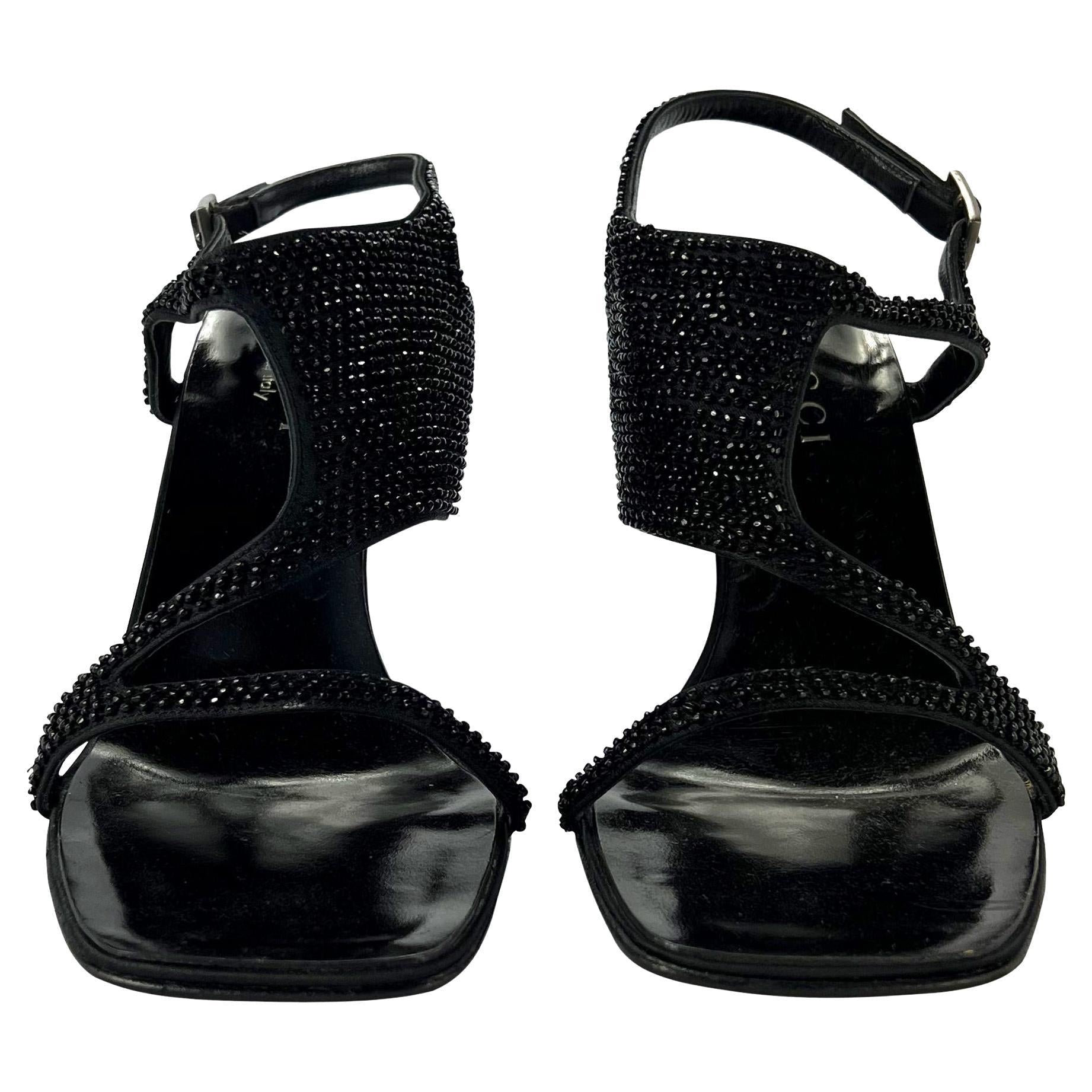 Early 2000s Gucci Tom Ford Black Beaded Strap Heels Size 38C - RealList