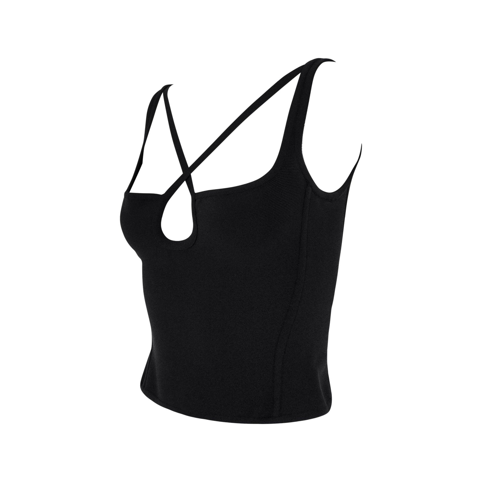 Early 2000s Hervé Léger Black Keyhole Crossover Bodycon Tank Top - RealList