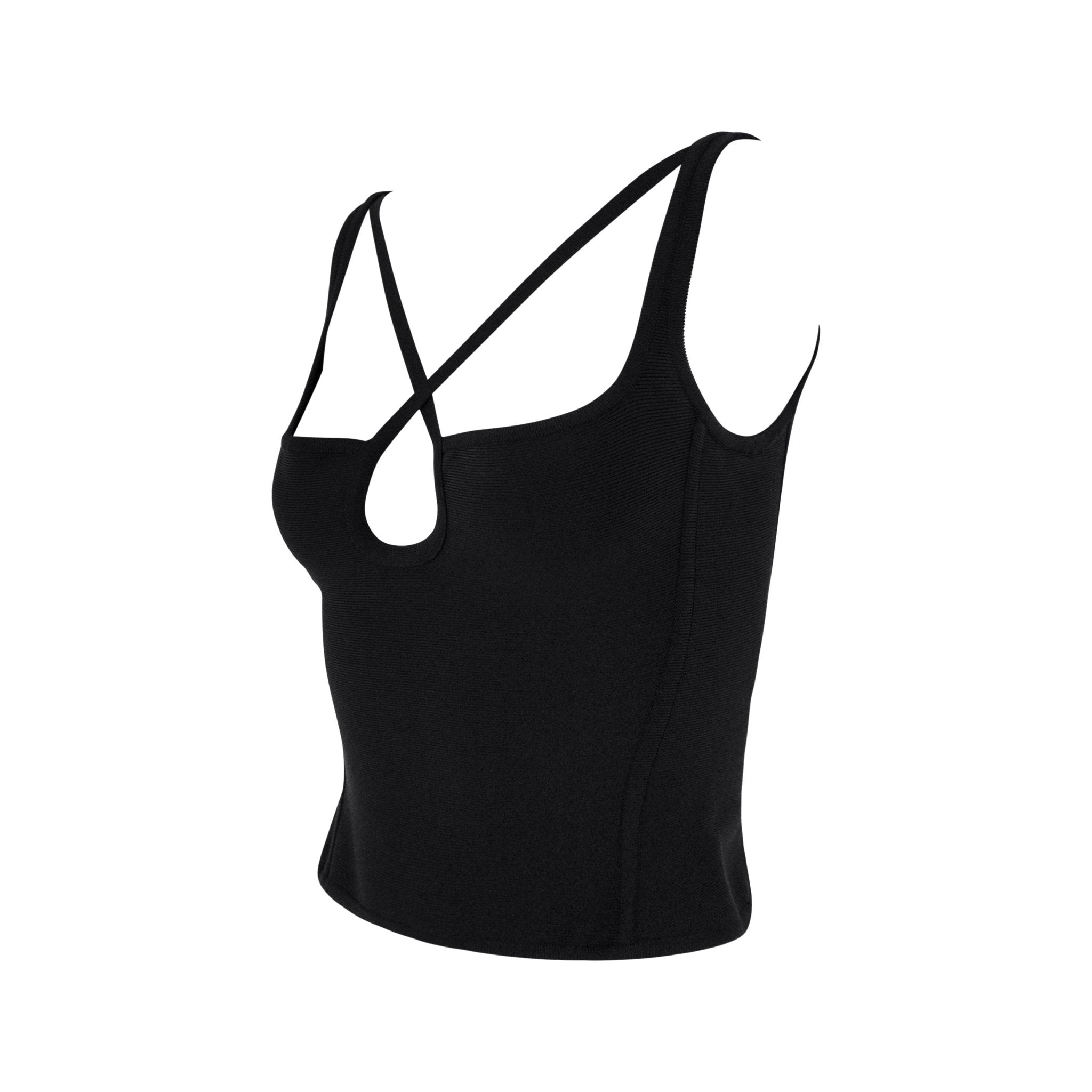 Early 2000s Hervé Léger Black Keyhole Crossover Bodycon Tank Top - RealList