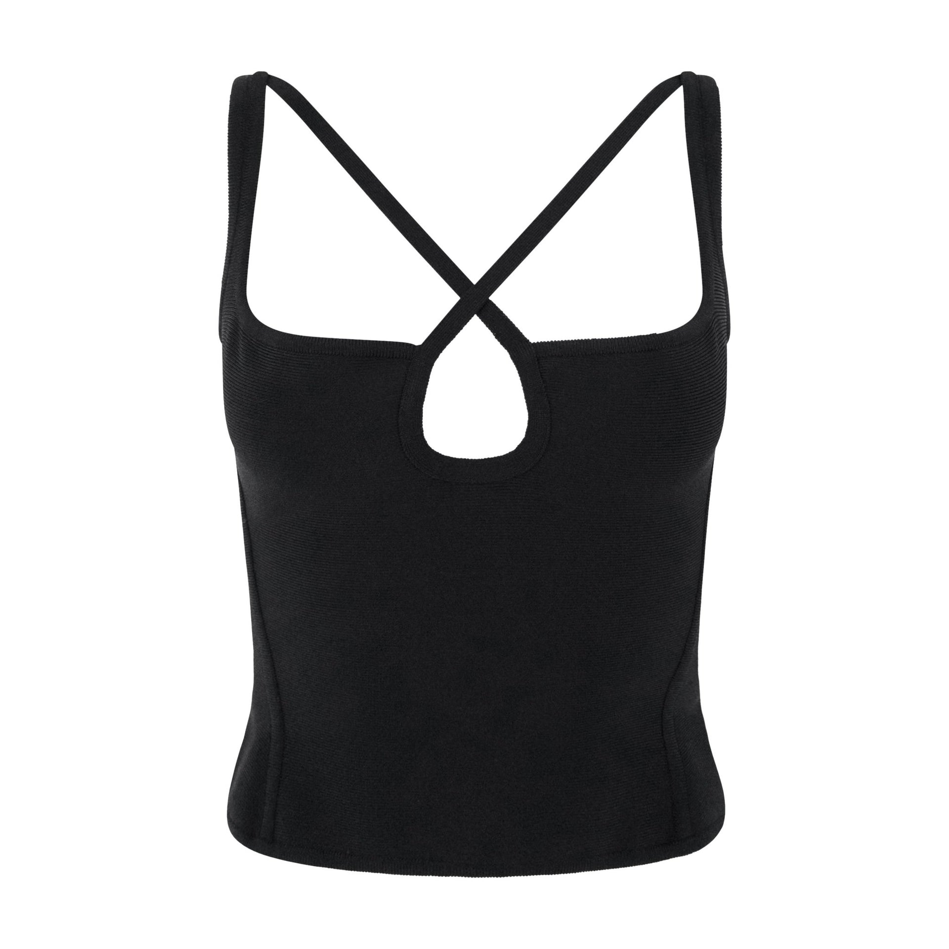 Early 2000s Hervé Léger Black Keyhole Crossover Bodycon Tank Top - RealList