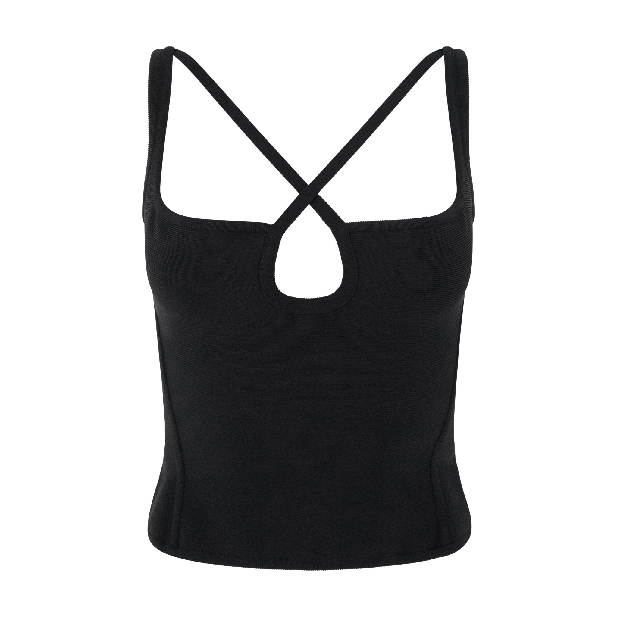 Early 2000s Hervé Léger Black Keyhole Crossover Bodycon Tank Top - RealList