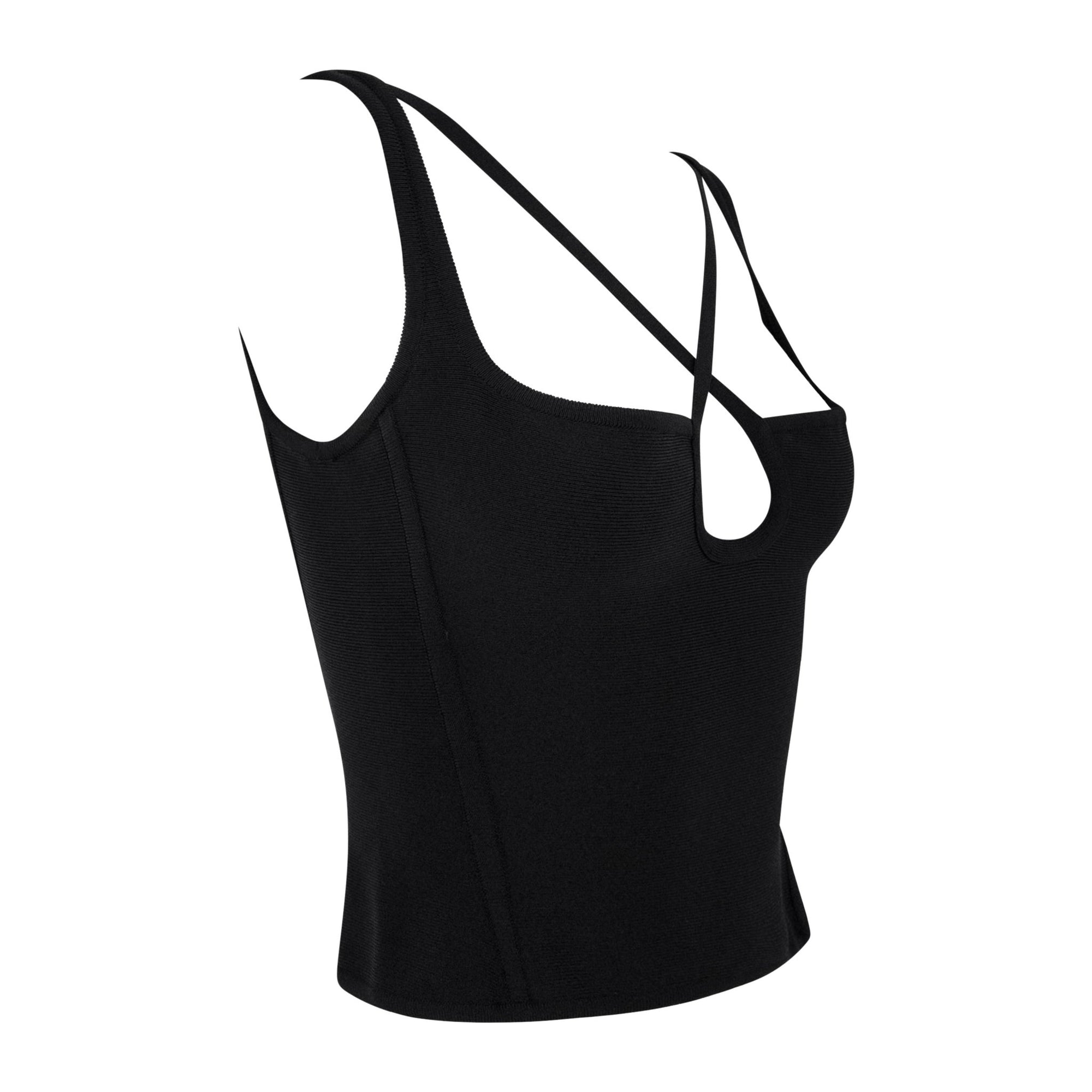 Early 2000s Hervé Léger Black Keyhole Crossover Bodycon Tank Top - RealList