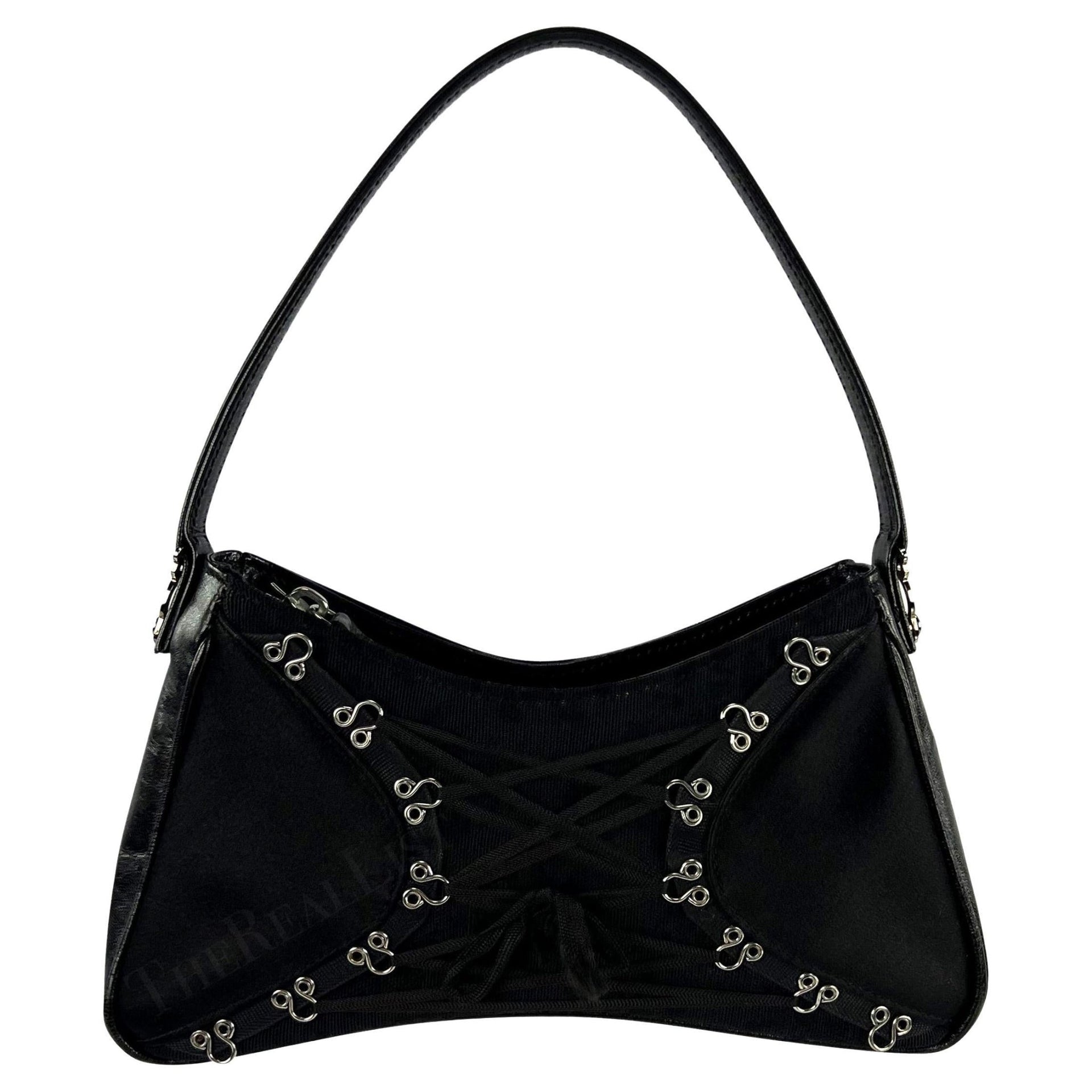 Early 2000s John Galliano Black Satin Leather Corset Style Mini Bag - RealList