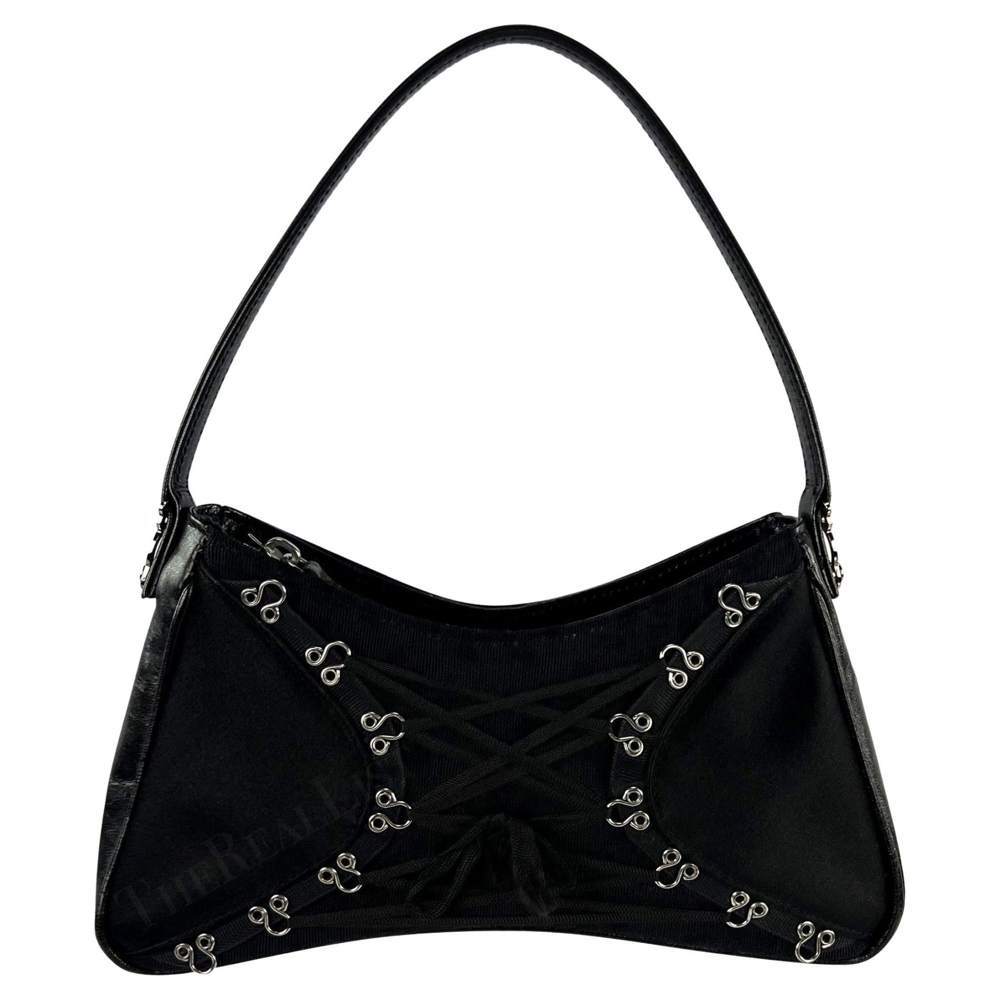 Early 2000s John Galliano Black Satin Leather Corset Style Mini Bag - RealList