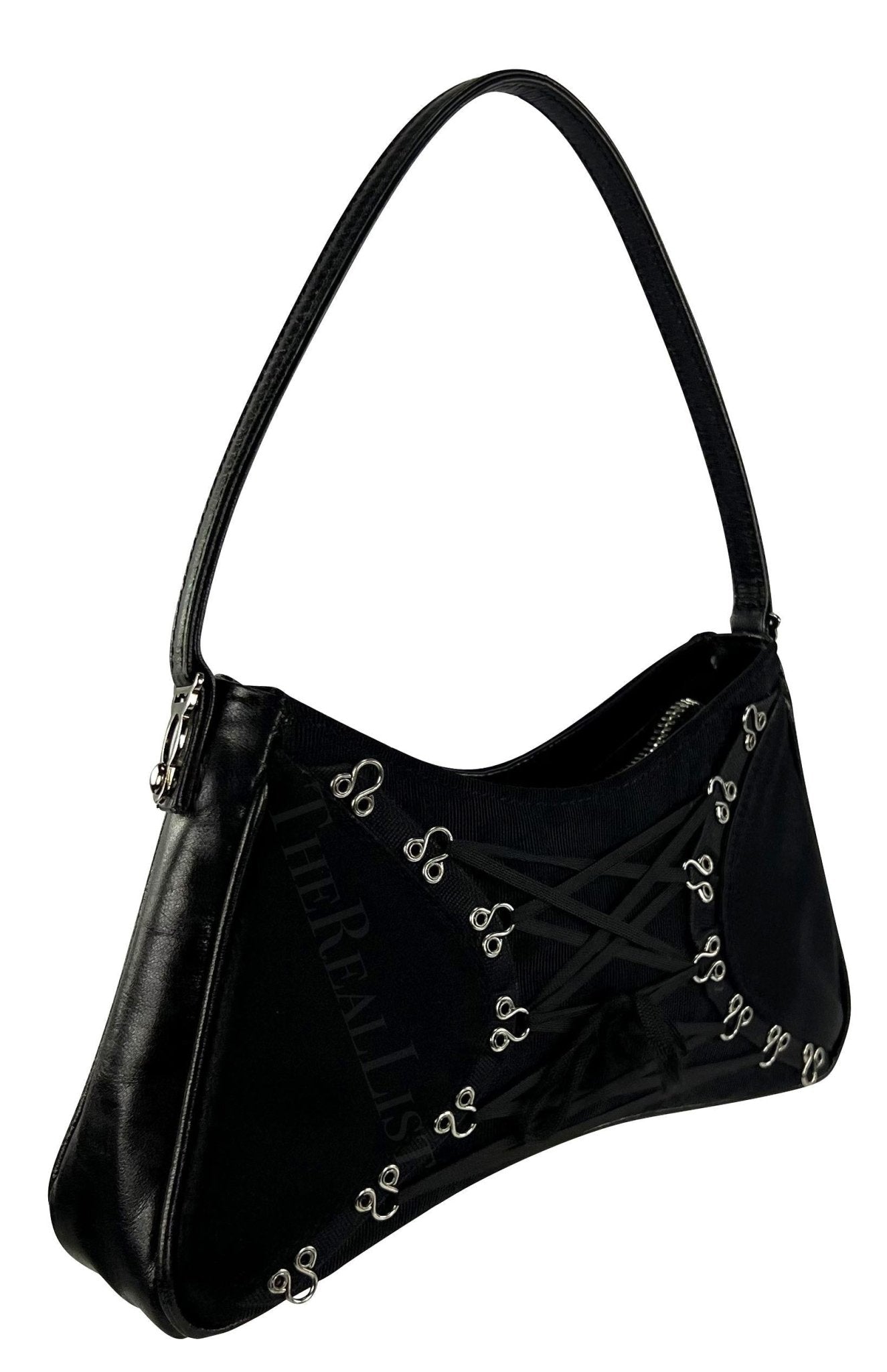 Early 2000s John Galliano Black Satin Leather Corset Style Mini Bag - RealList