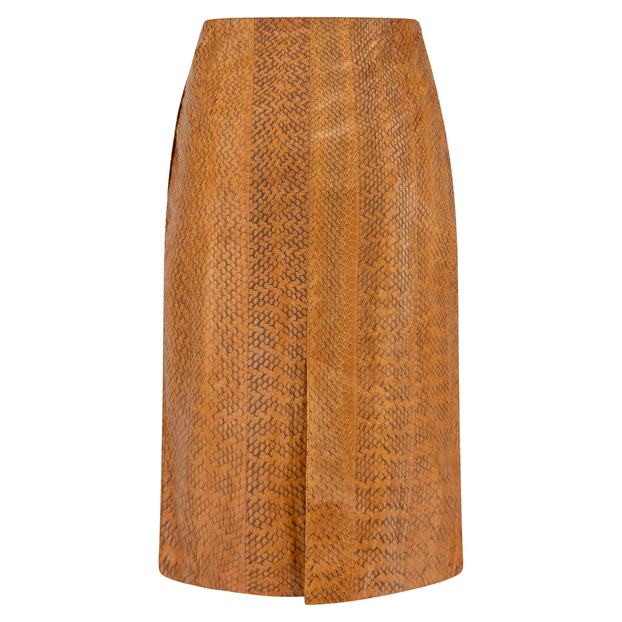 Early 2000s Miu Miu Orange Genuine Python Leather Knee - Length Pencil Skirt - RealList