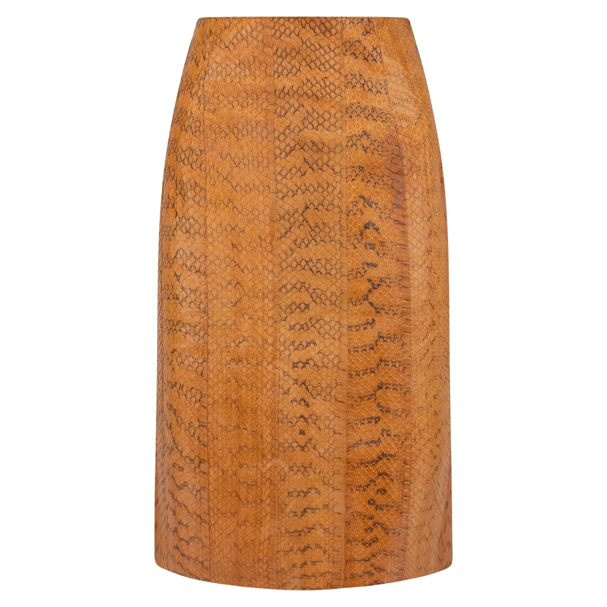 Early 2000s Miu Miu Orange Genuine Python Leather Knee - Length Pencil Skirt - RealList