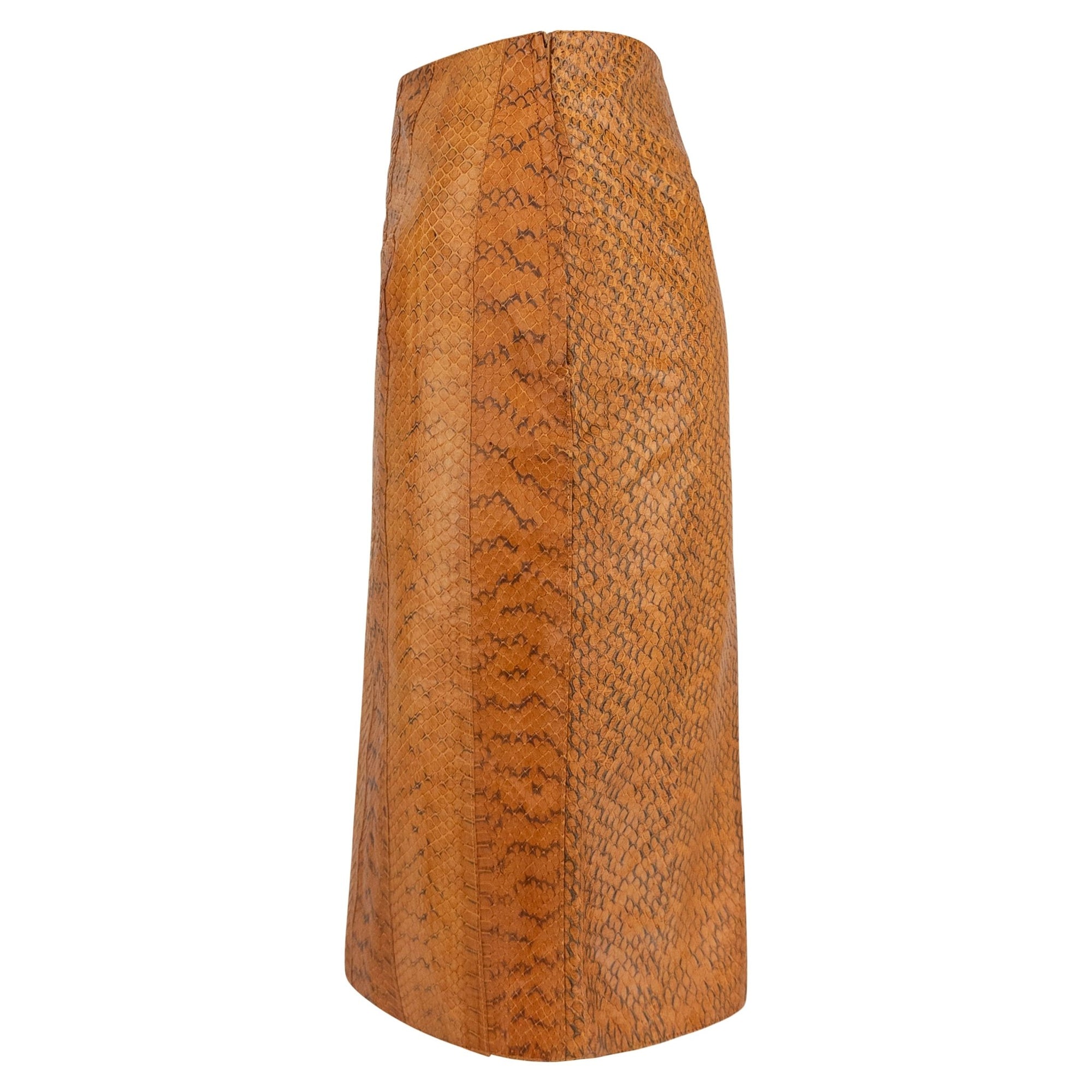 Early 2000s Miu Miu Orange Genuine Python Leather Knee - Length Pencil Skirt - RealList